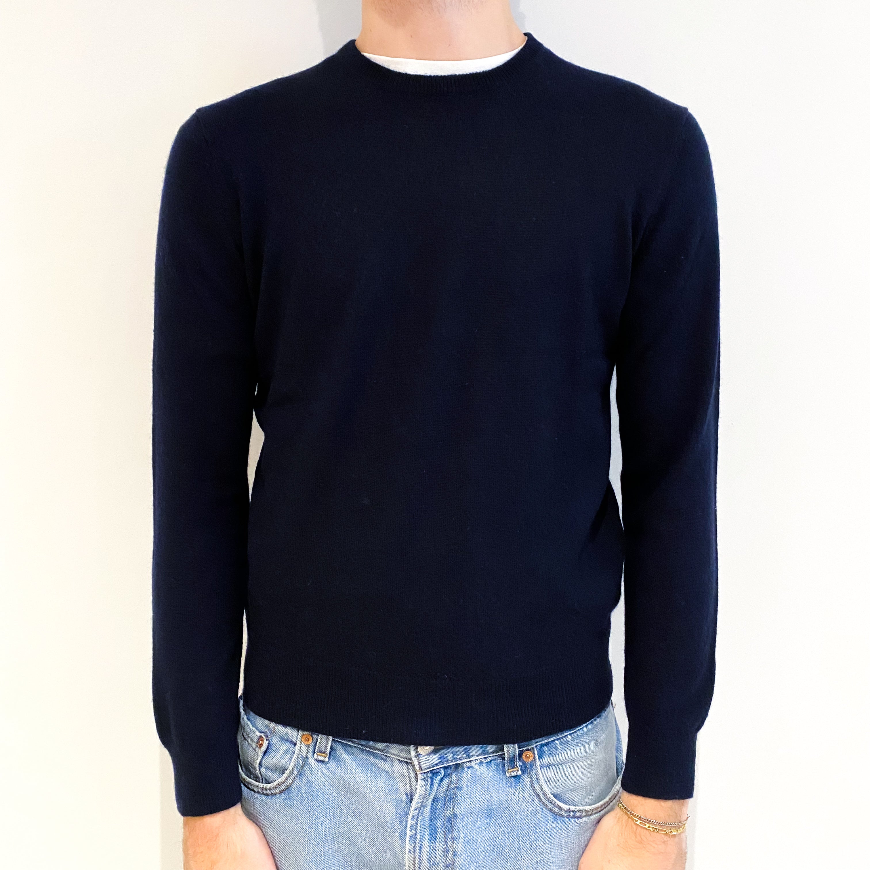 Men's Navy Blue Cashmere Crew Neck Jumper Medium
