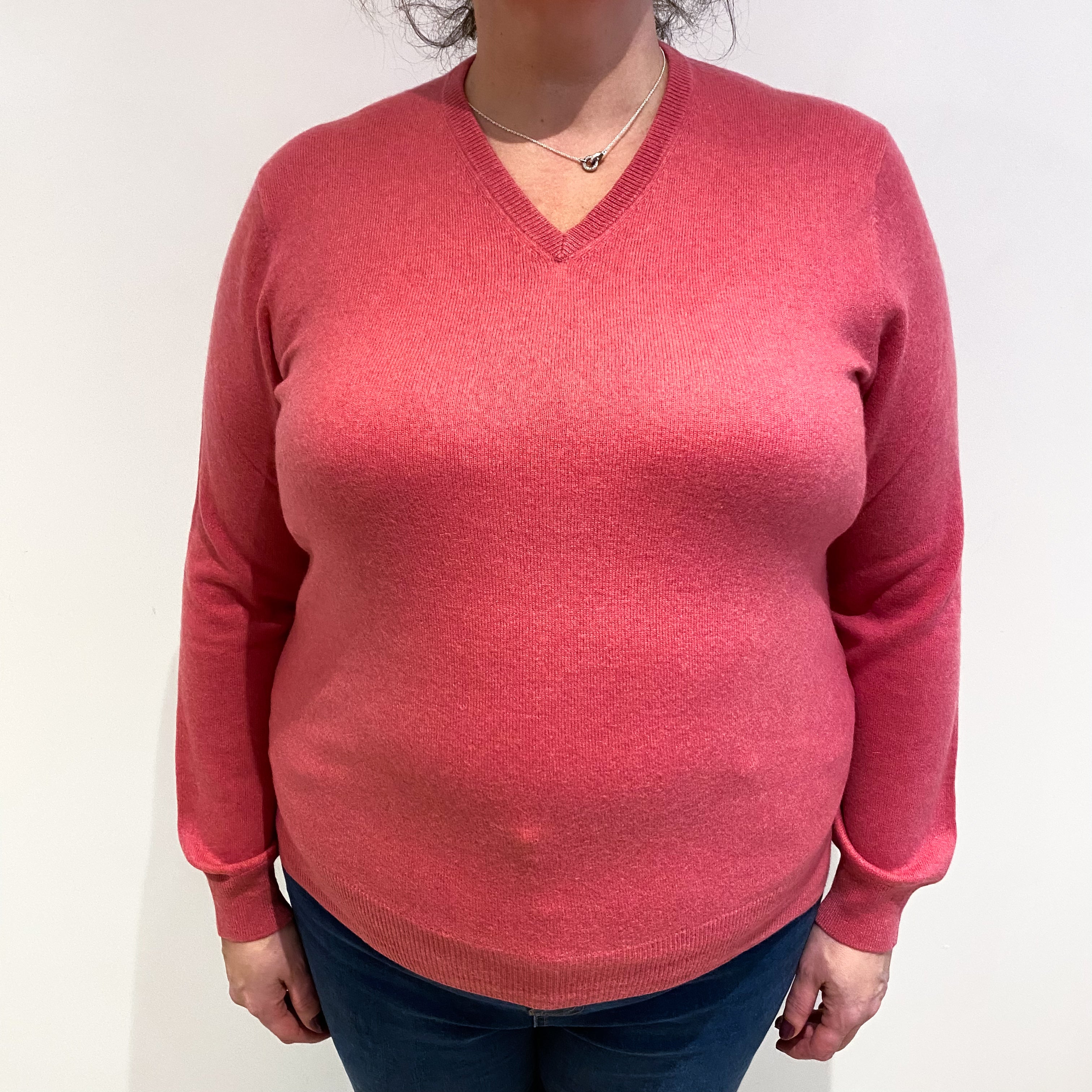 Loganberry Pink Cashmere V Neck Jumper Extra Large