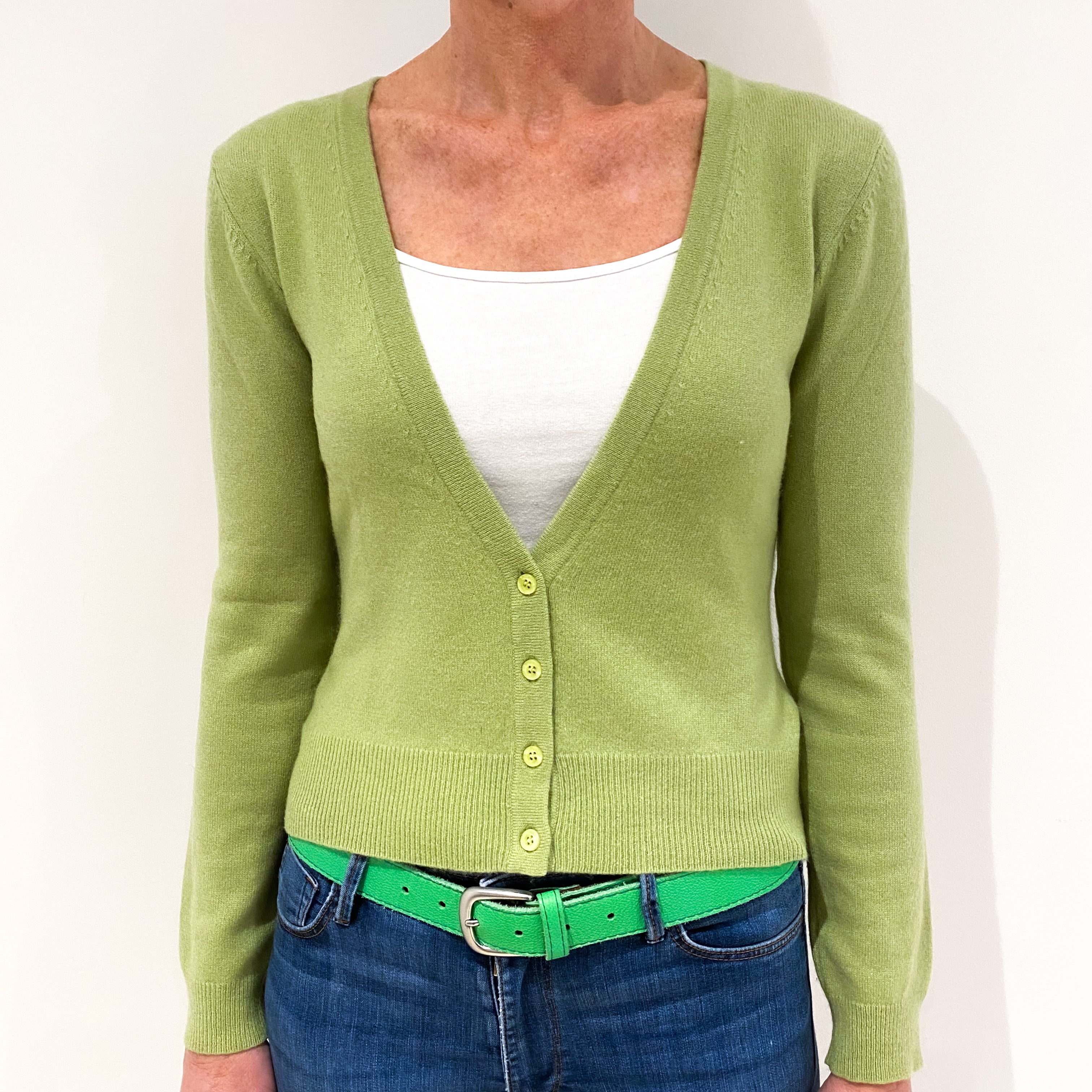 Dark Pistachio Green Cashmere Cardigan Small