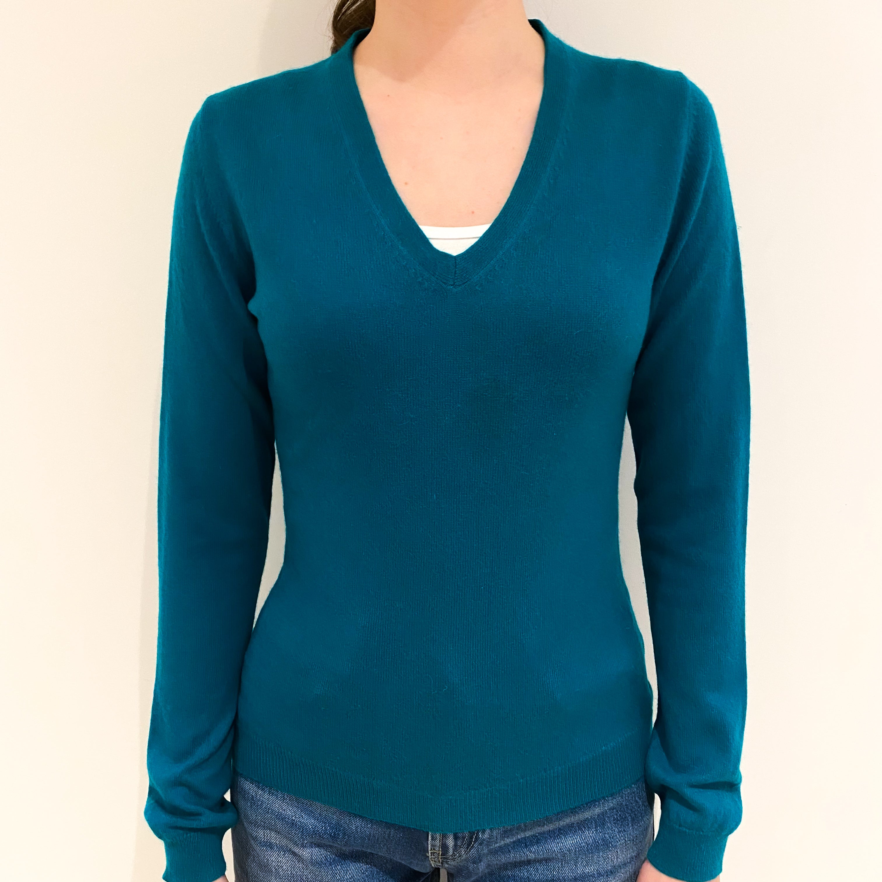 Deep Sea Green Cashmere V-Neck Jumper Extra Small