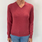 Crushed Raspberry Pink Cashmere V Neck Jumper Small