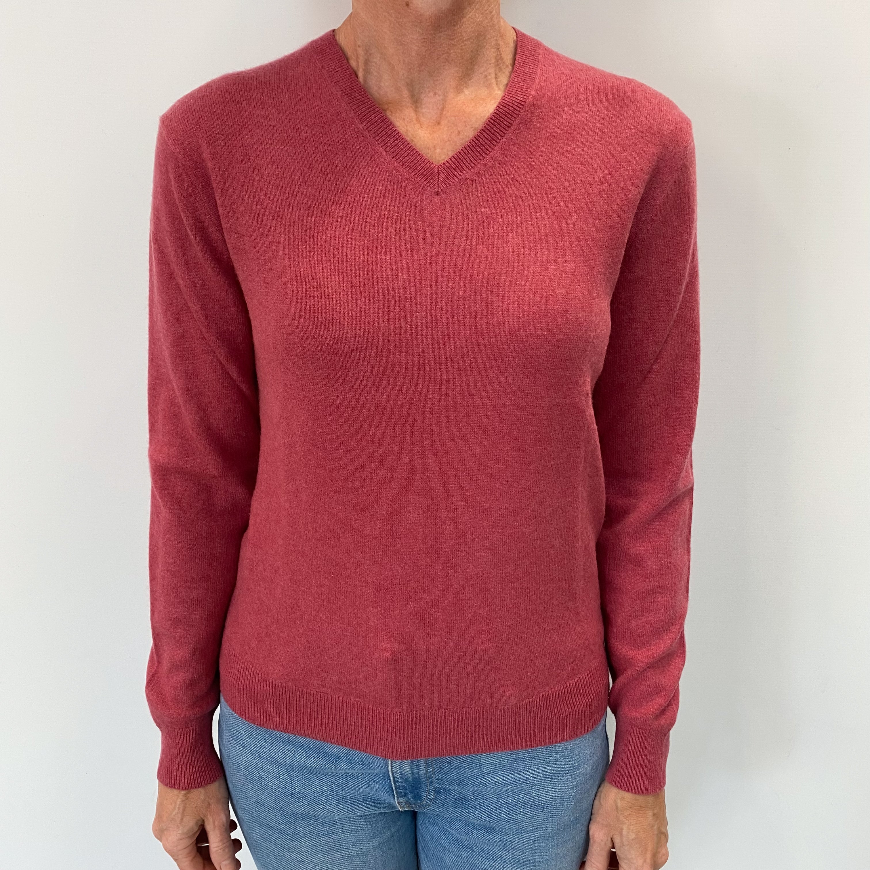Crushed Raspberry Pink Cashmere V Neck Jumper Small