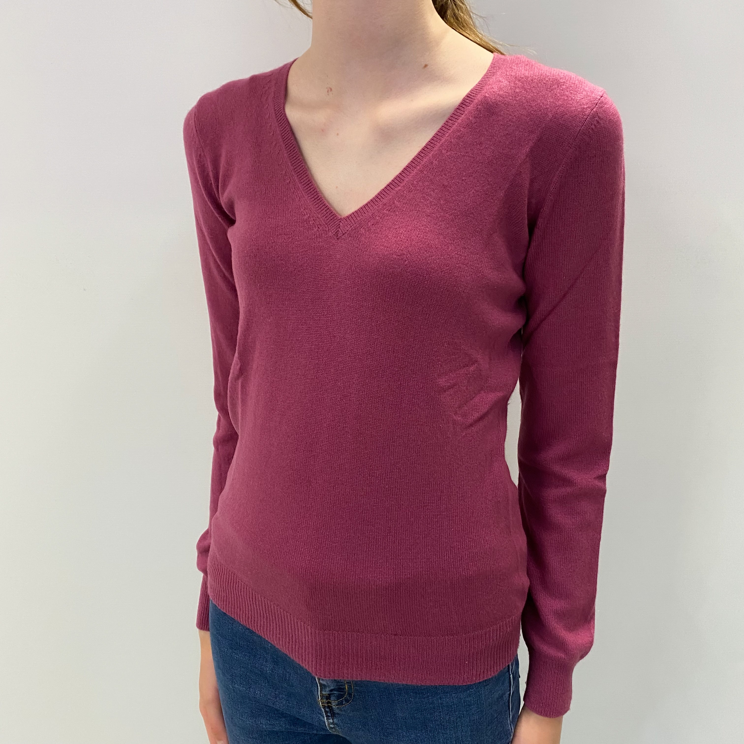 Heather Pink Cashmere V Neck Jumper Extra Small