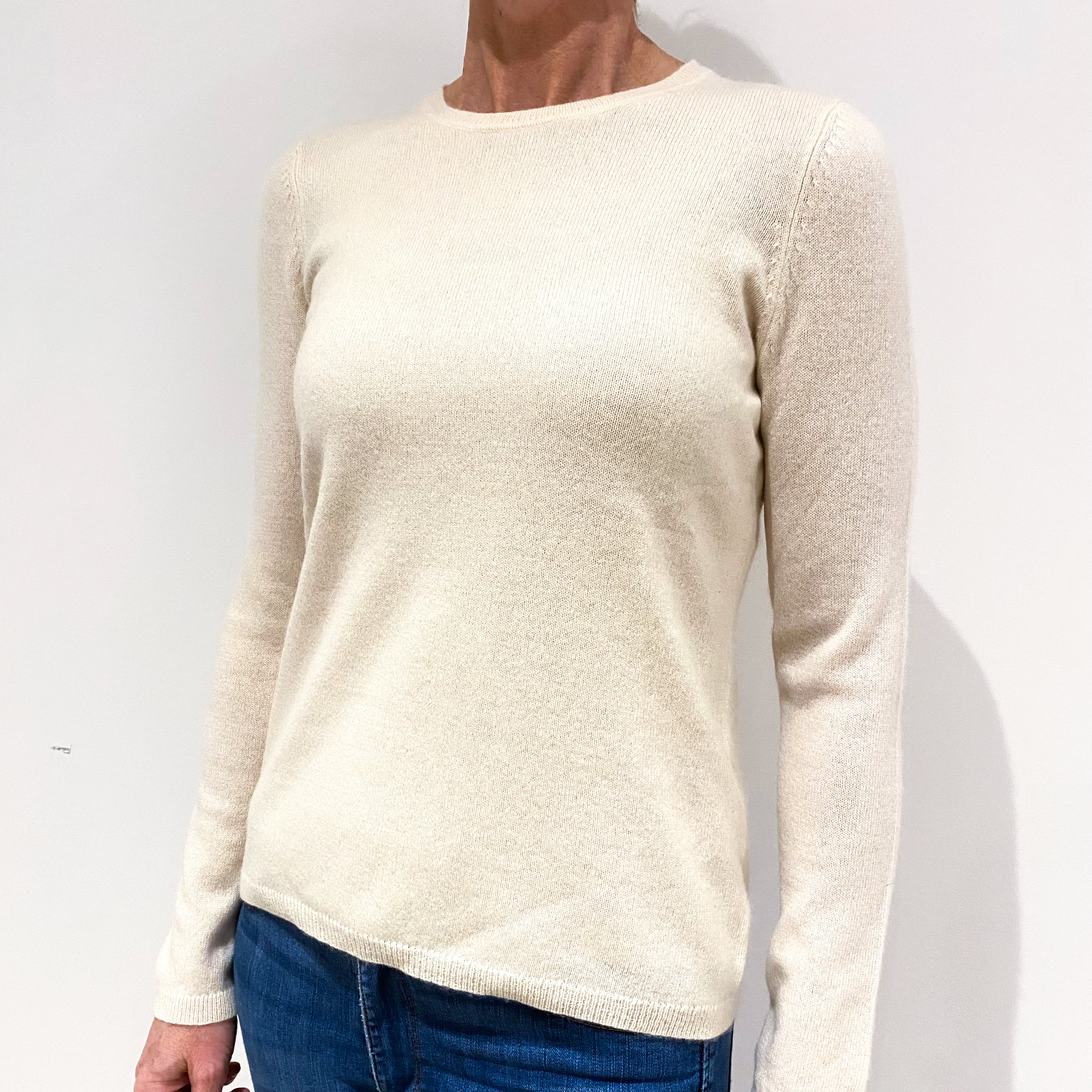 Vanilla Cream Cashmere Crew Neck Jumper Small