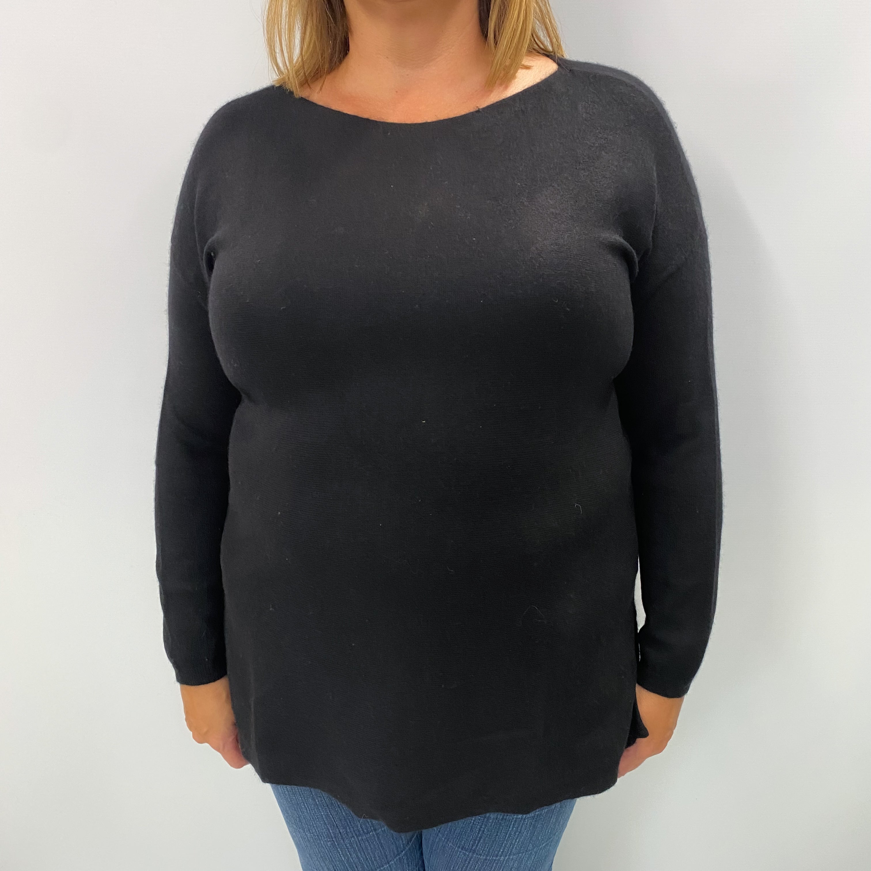 Black Cashmere Slash Neck Jumper Extra Large