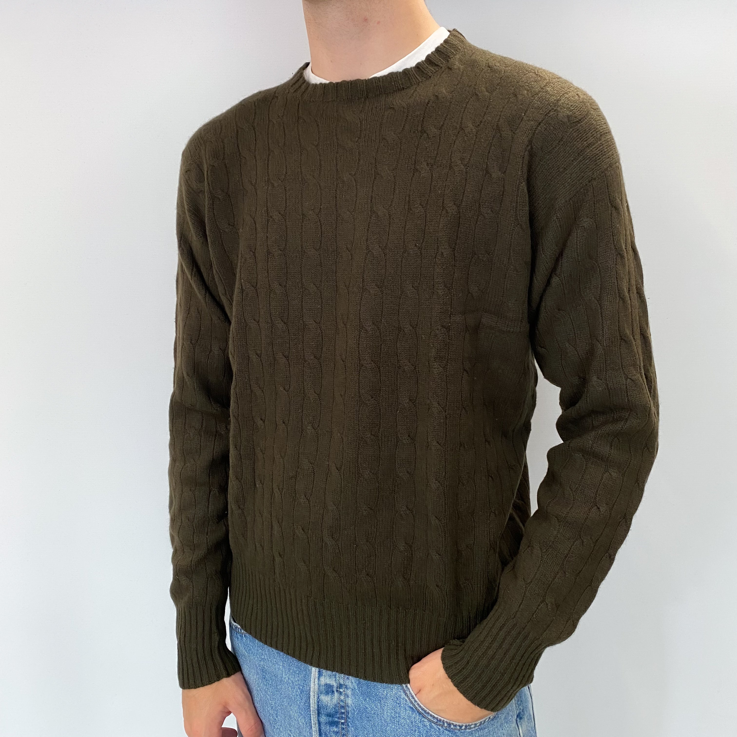 Men's Polo Ralph Lauren Khaki Cashmere Crew Neck Jumper Large