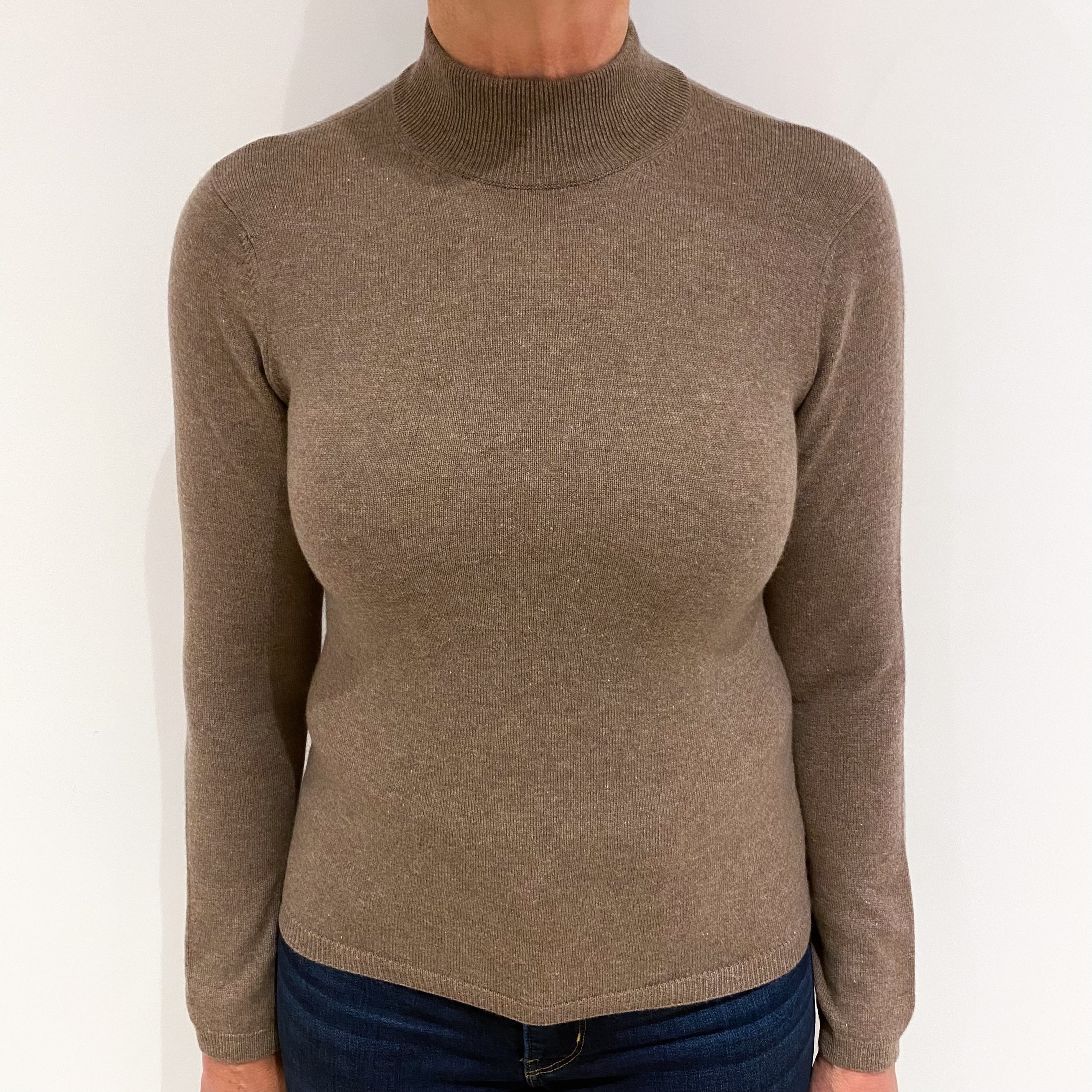 Mocha Brown Cashmere Turtle Neck Jumper Medium