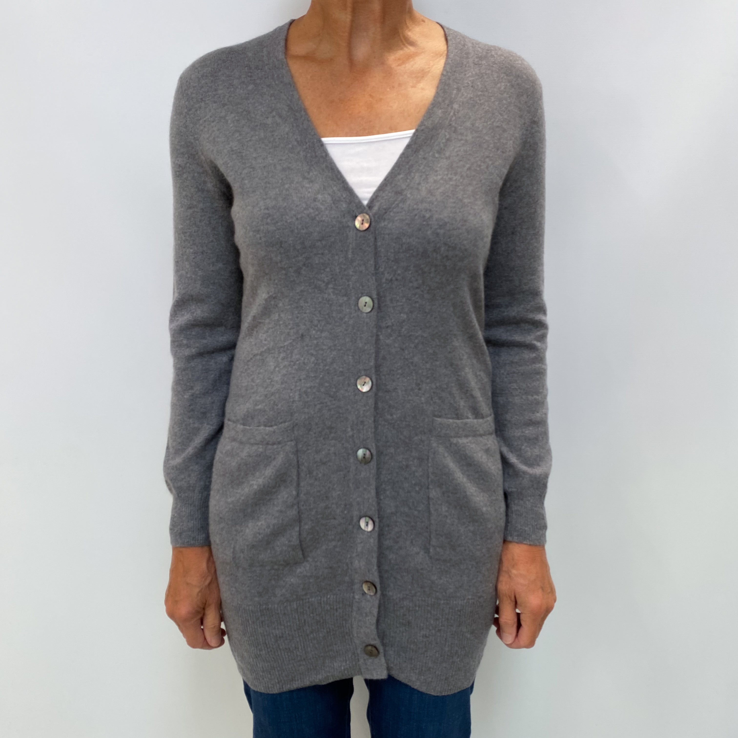 Steel Grey Cashmere V Neck Cardigan Medium