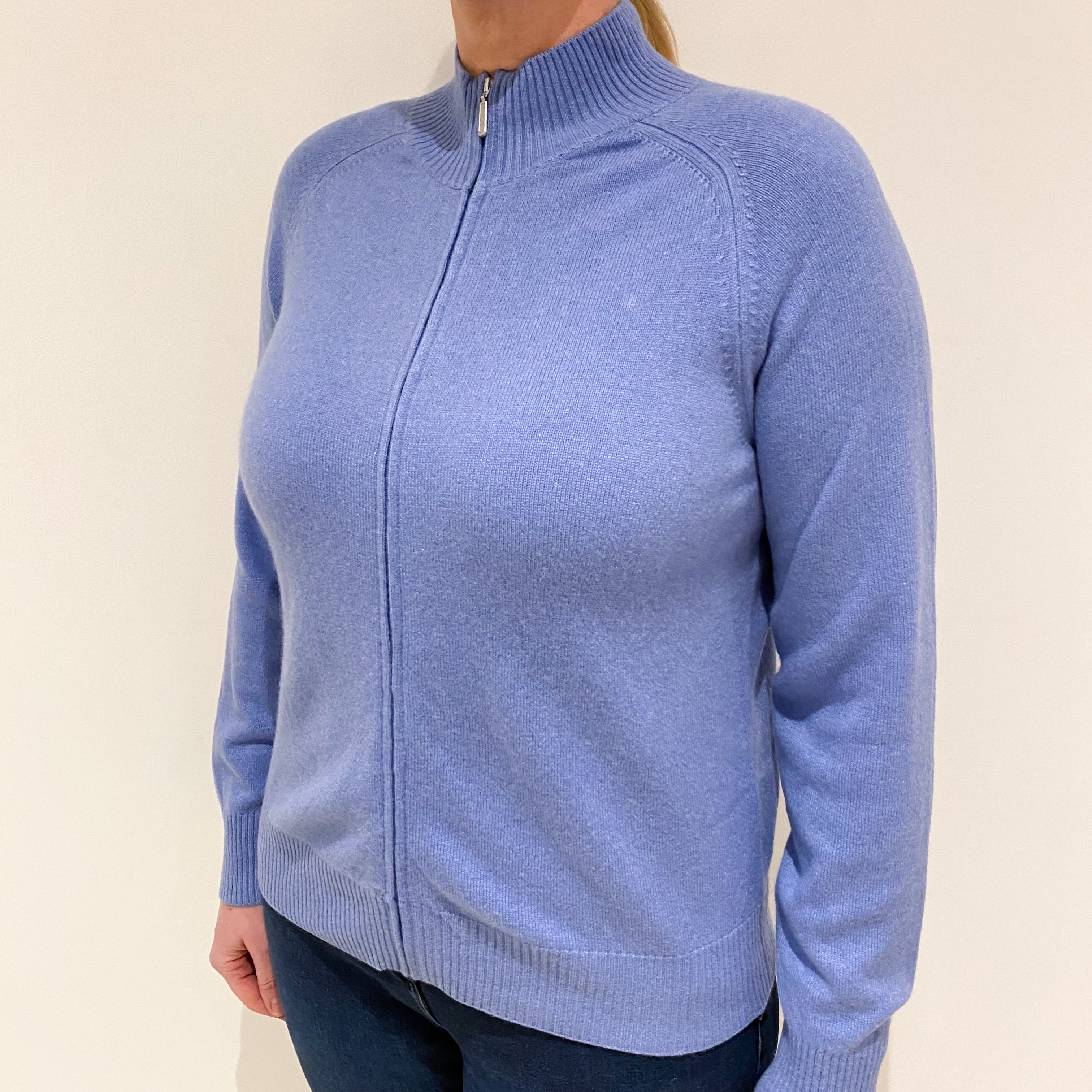 Orvis Cornflower Blue Cashmere Zip Up Cardigan Large