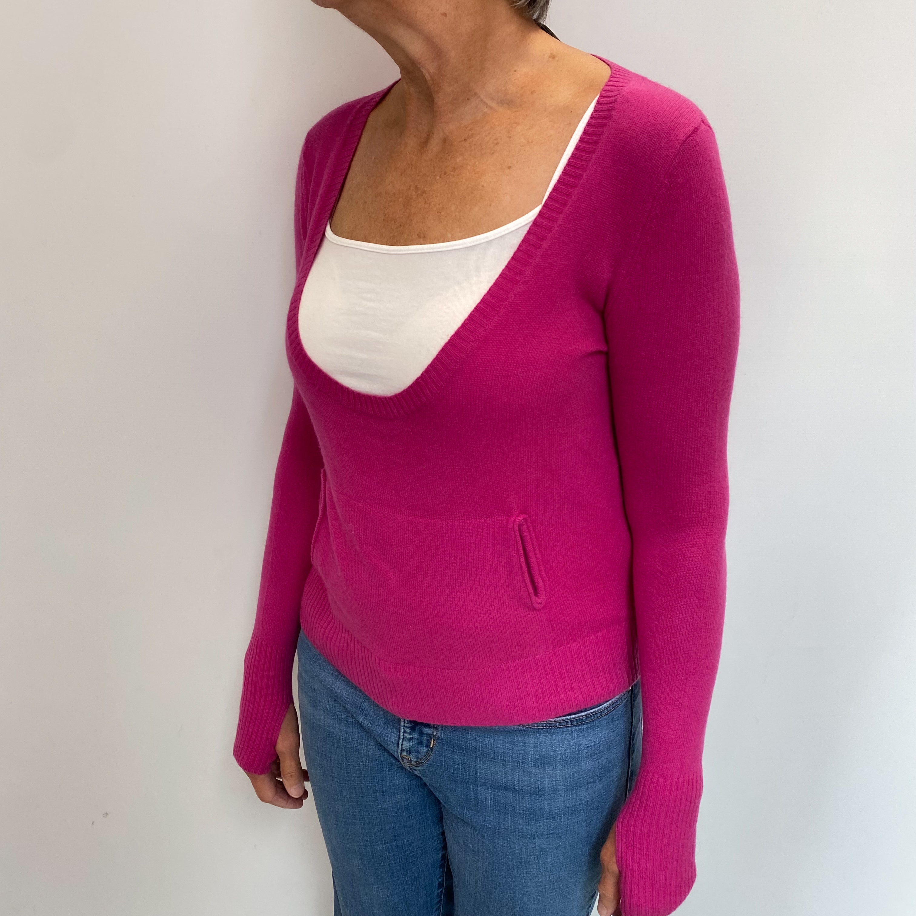 Fuchsia Pink Cashmere Seep Scoop Neck Jumper Medium