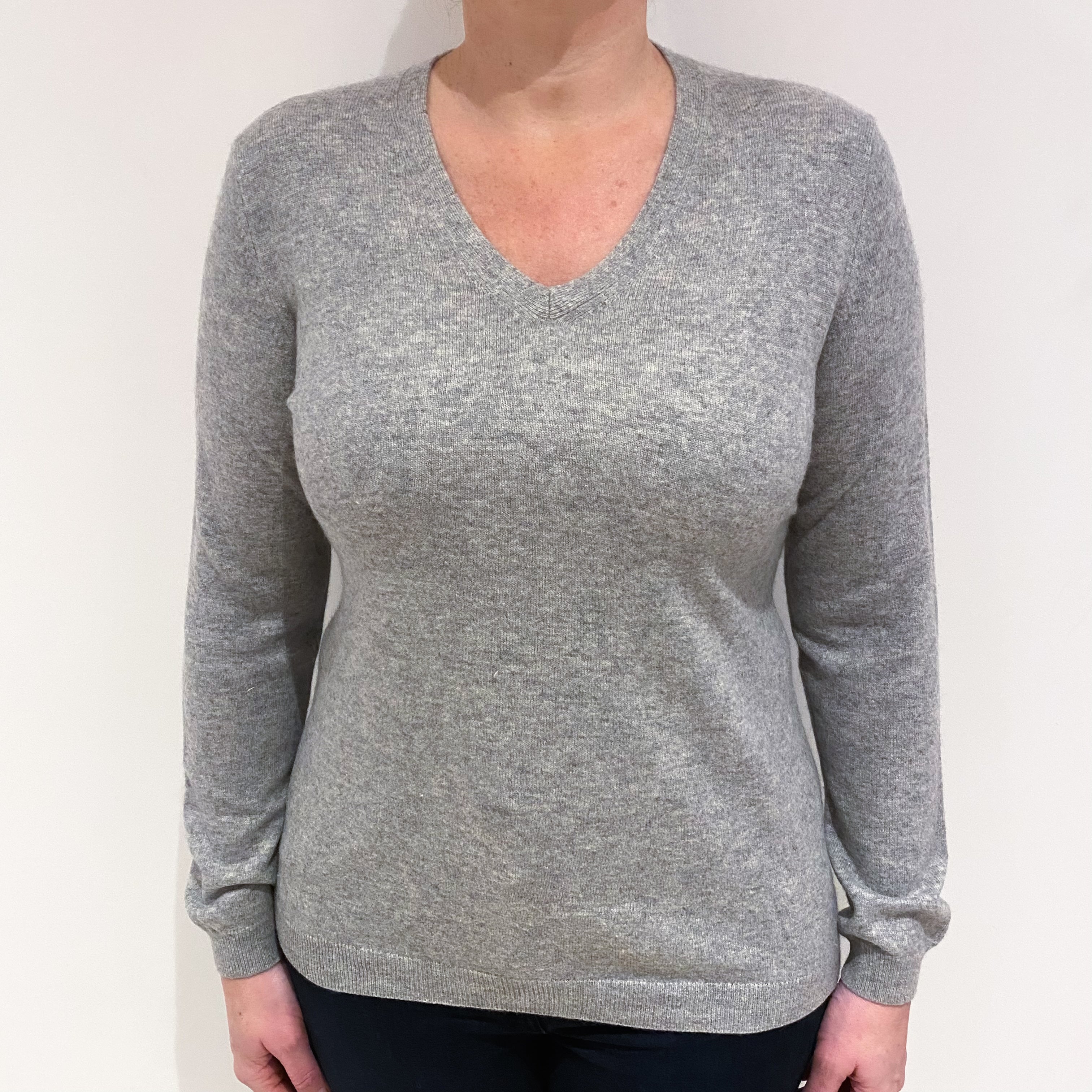 Smoke Grey Cashmere V Neck Jumper Large