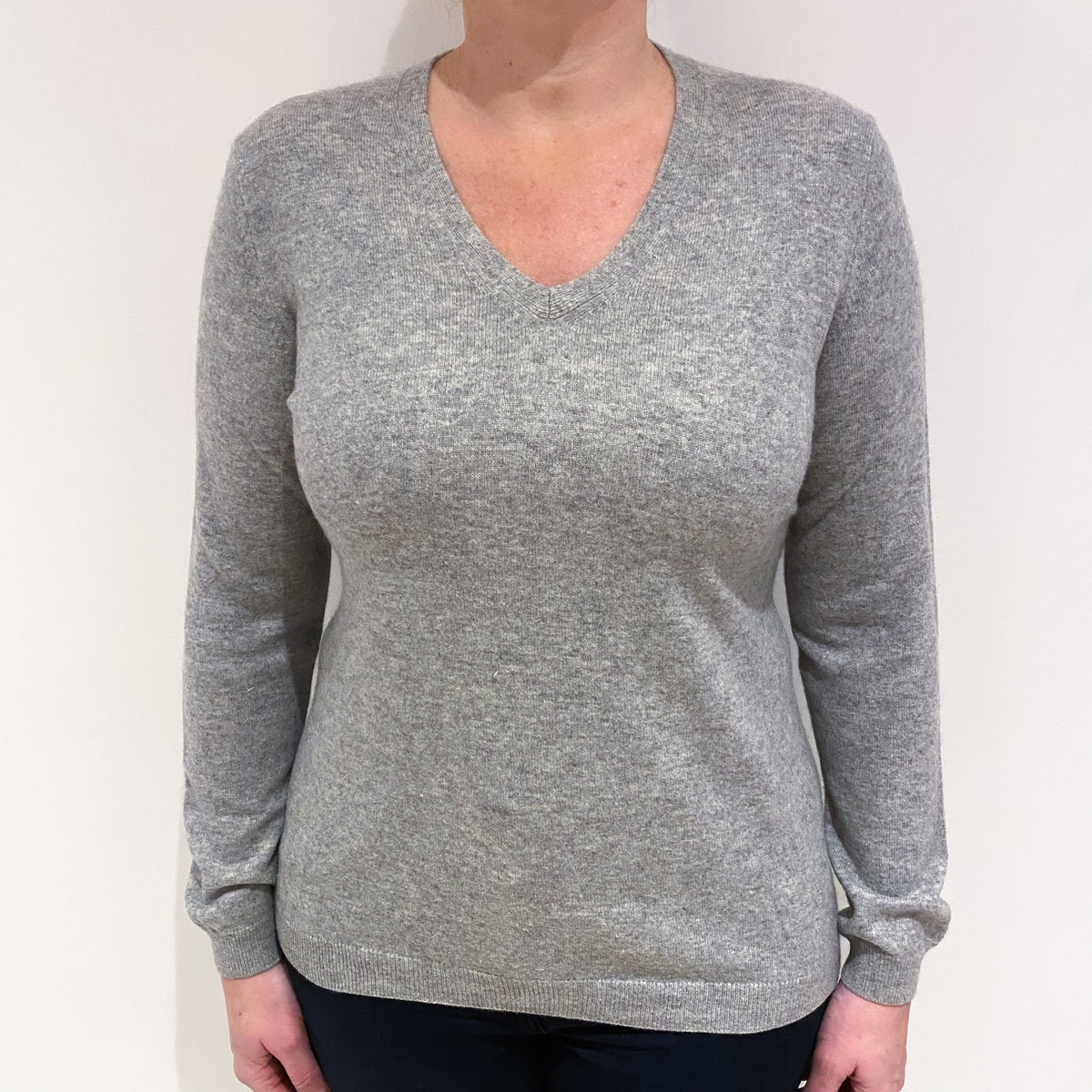 Smoke Grey Cashmere V Neck Jumper Large