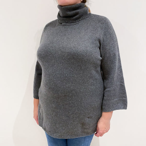 Slate Grey 3/4 Sleeved Cashmere Polo Neck Jumper Extra Large