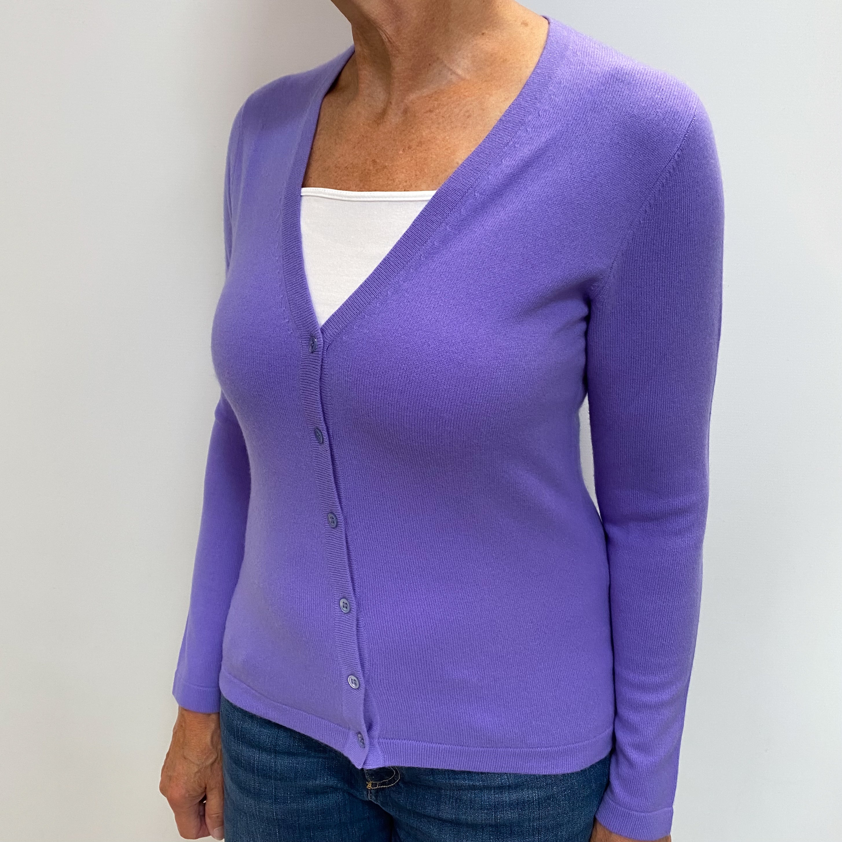 Lavender Purple Cashmere V Cardigan Medium