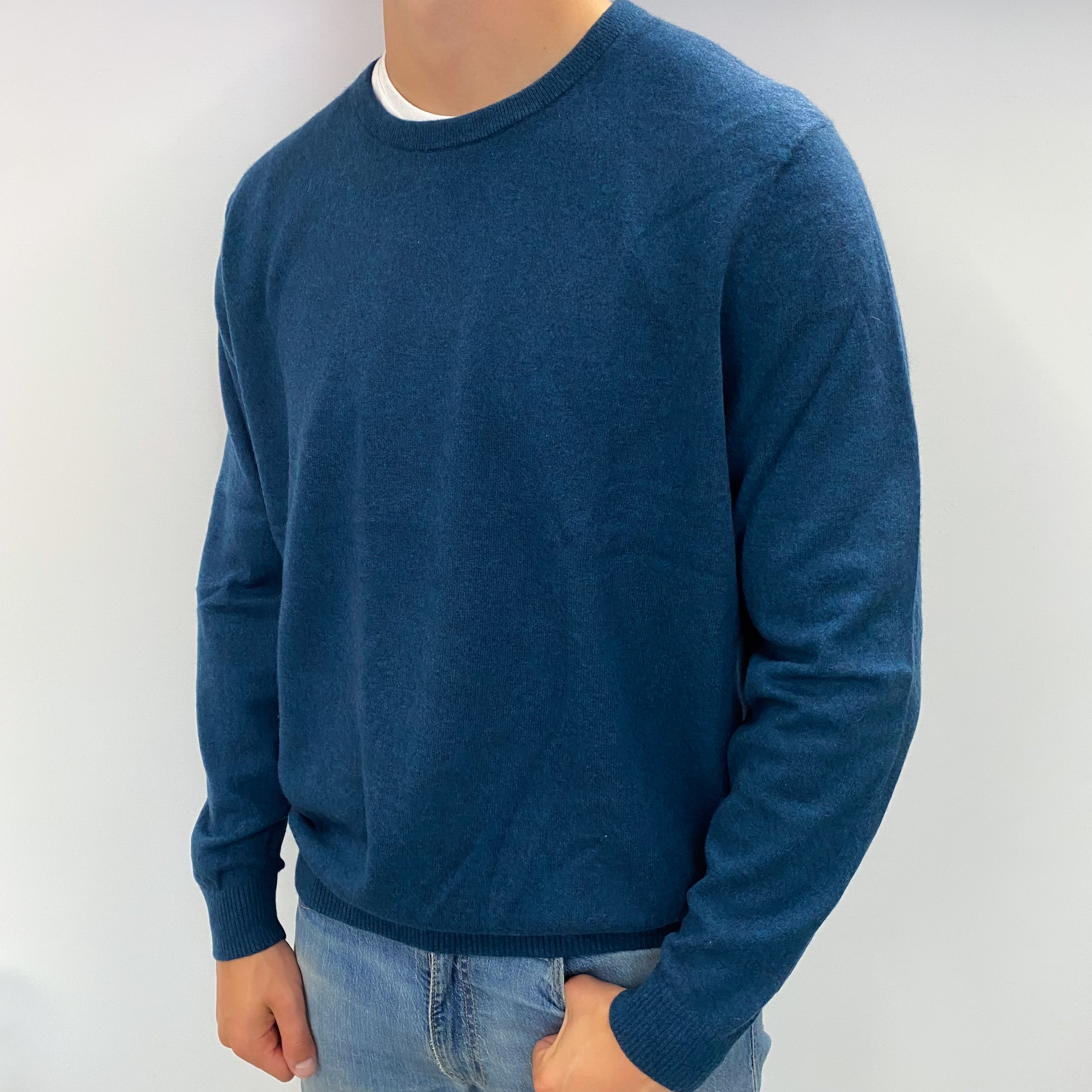 Men's Deep Ocean Blue Cashmere Crew Neck Jumper XXL
