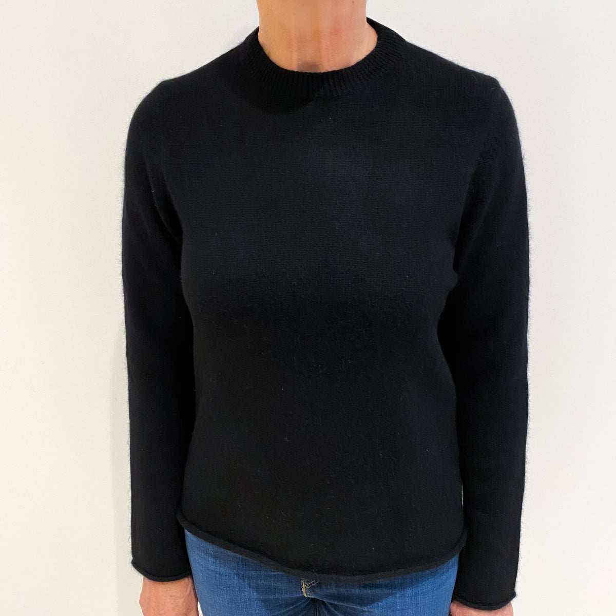 Black Tie Sleeve Cashmere Crew Neck Jumper Medium