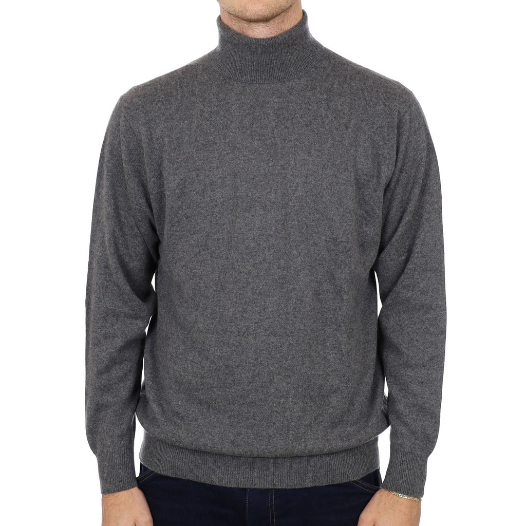 Men's Ash Grey Cashmere Polo Neck Jumper Large