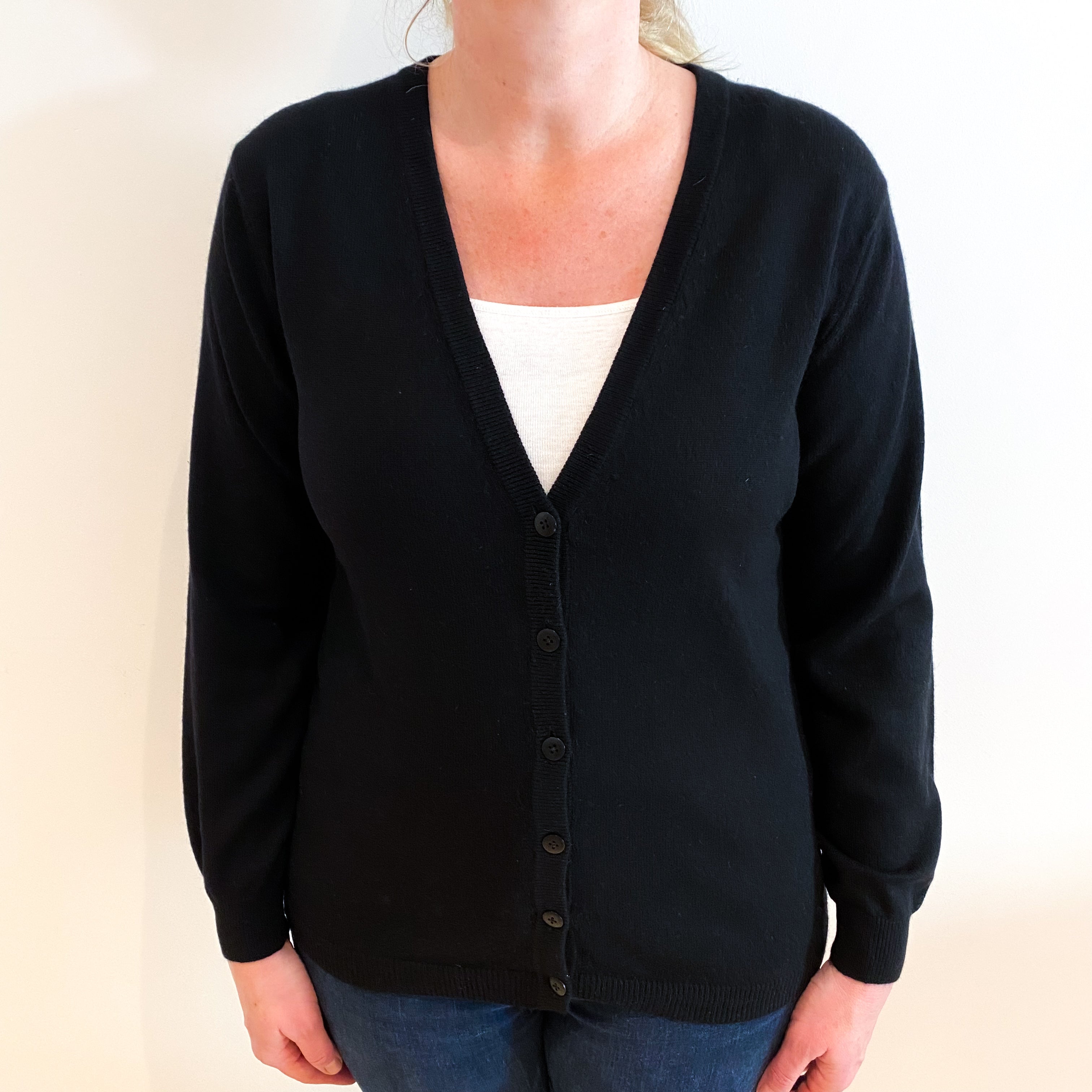 Black Cashmere V Neck Cardigan Large