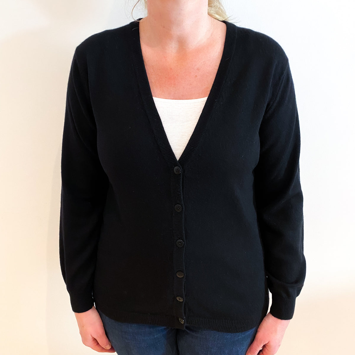 Black Cashmere V Neck Cardigan Large