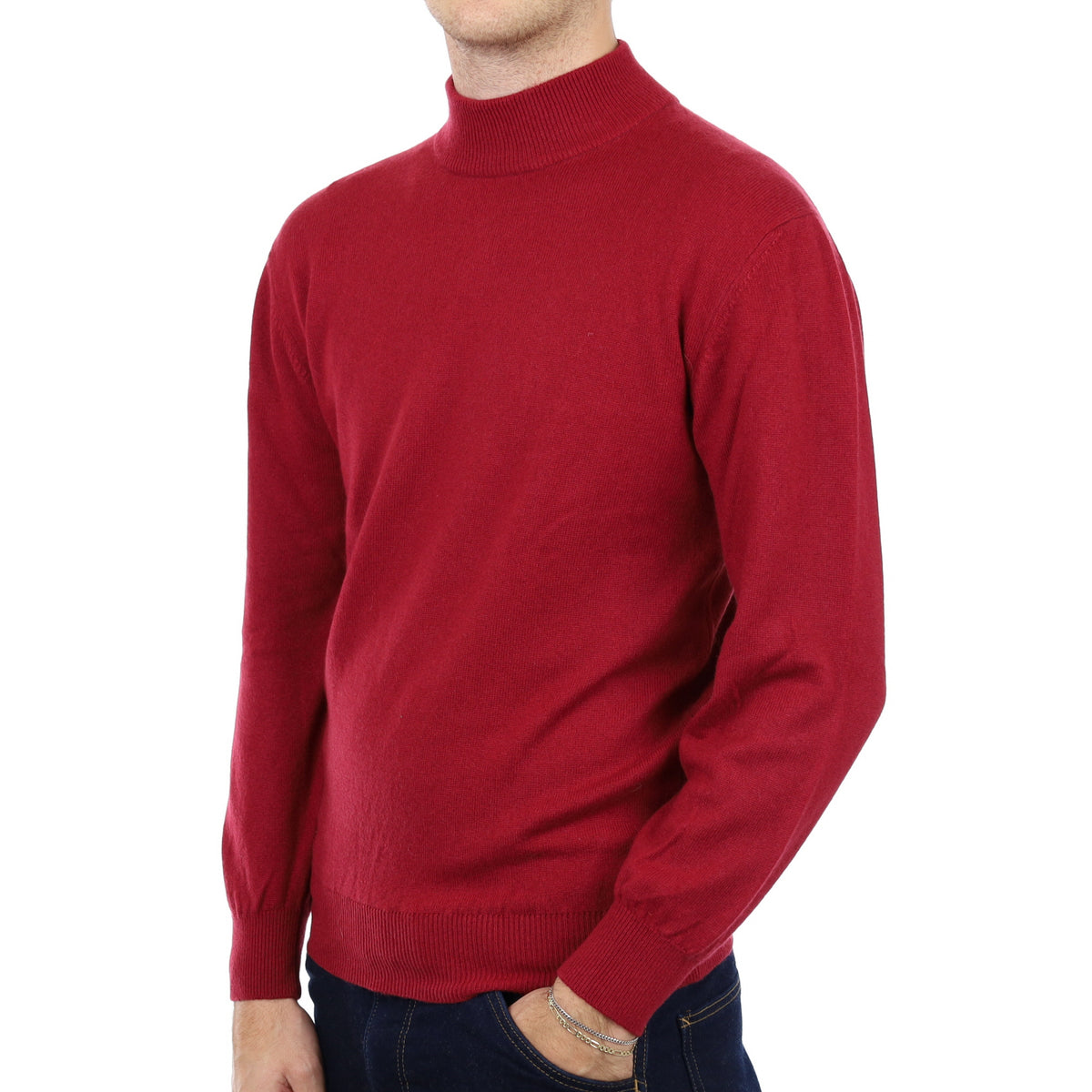 Men's Crimson Red Cashmere Turtle Neck Jumper Medium