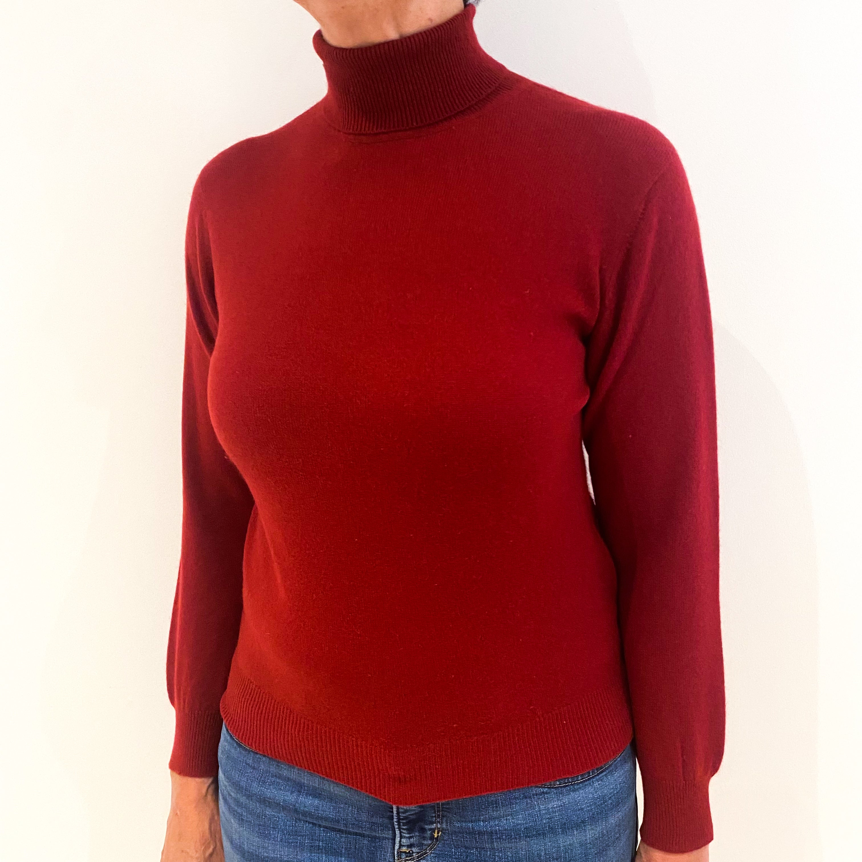 Crimson Red Cashmere Polo Neck Jumper Medium