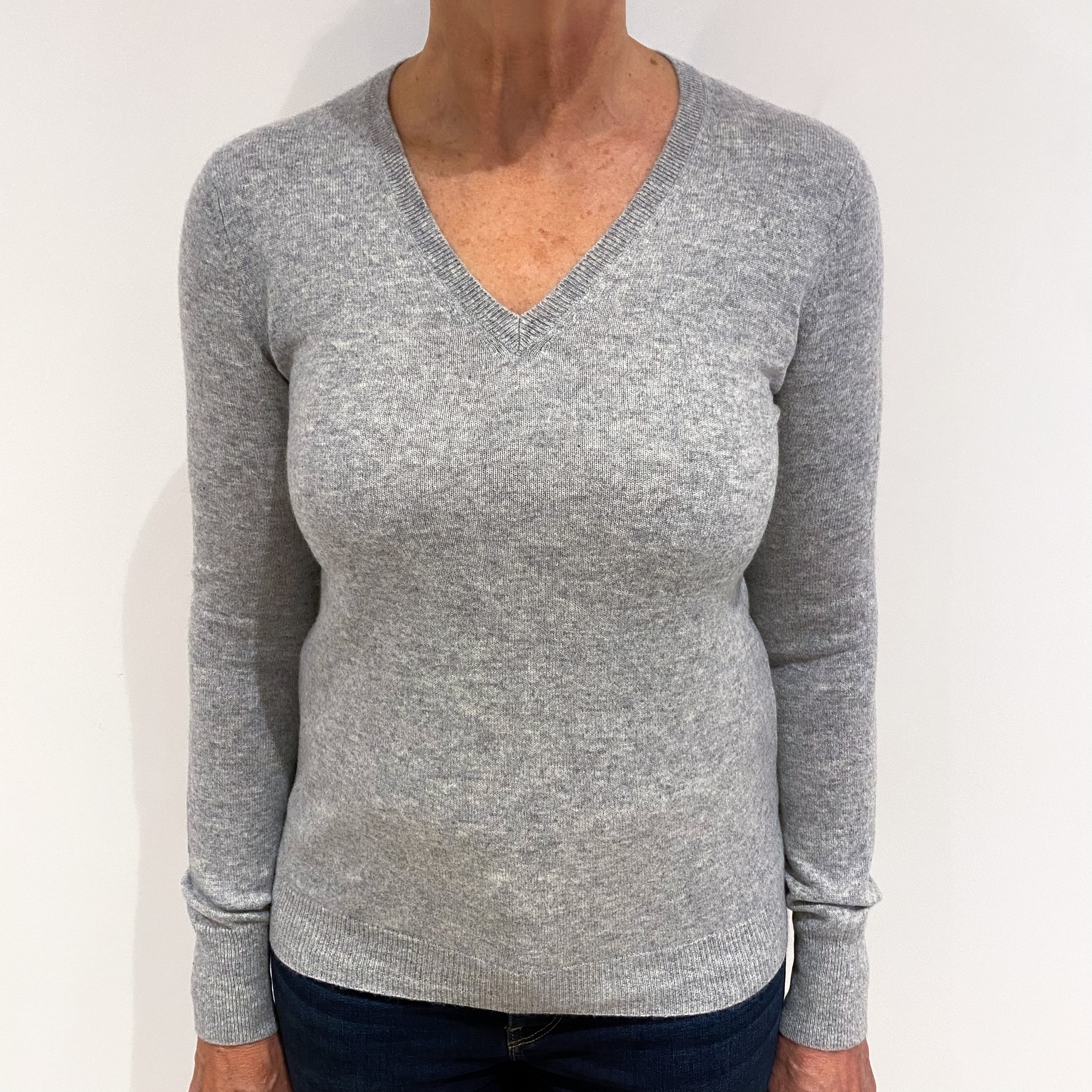 Smoke Grey Cashmere V Neck Jumper Medium