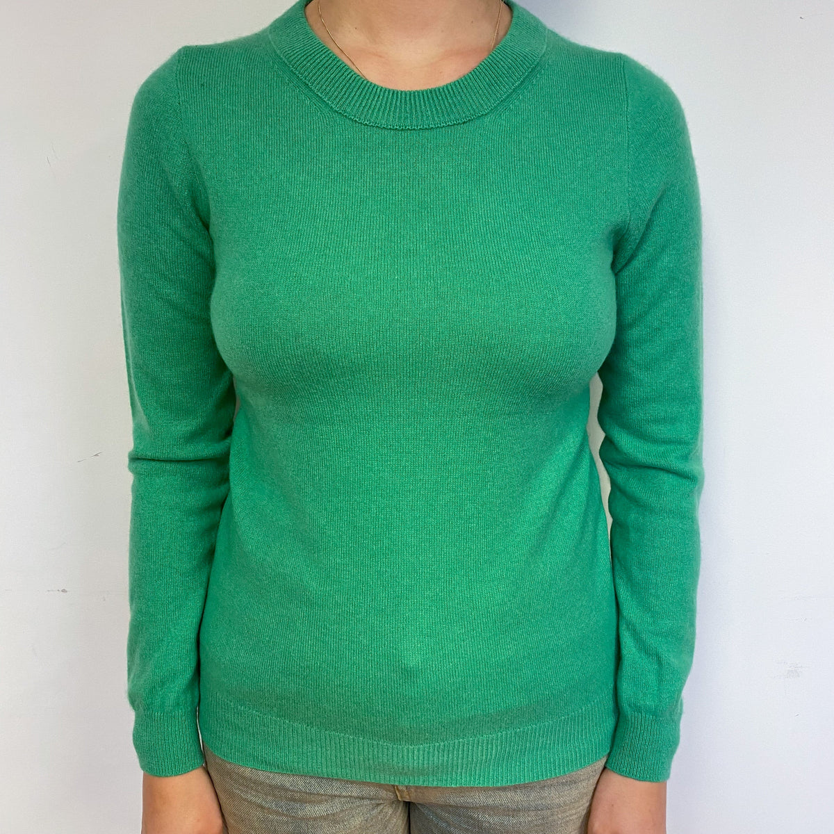 Pickle Green Cashmere Crew Neck Jumper Small