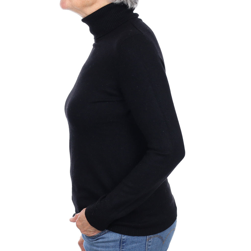Black Cashmere Polo Neck Jumper Medium