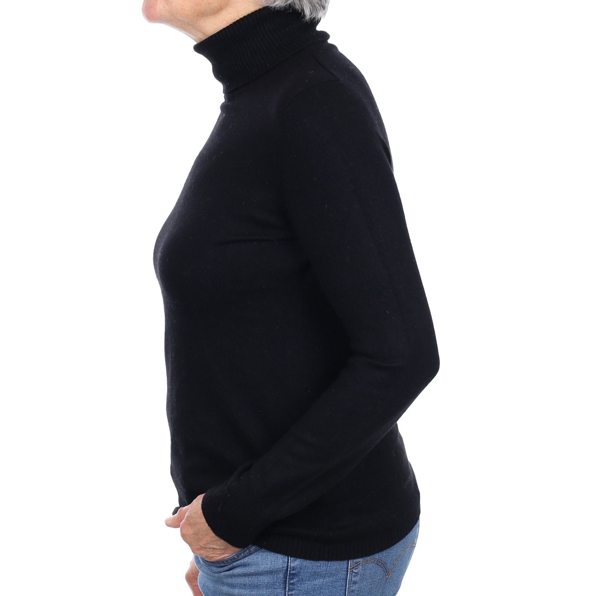 Black Cashmere Polo Neck Jumper Medium