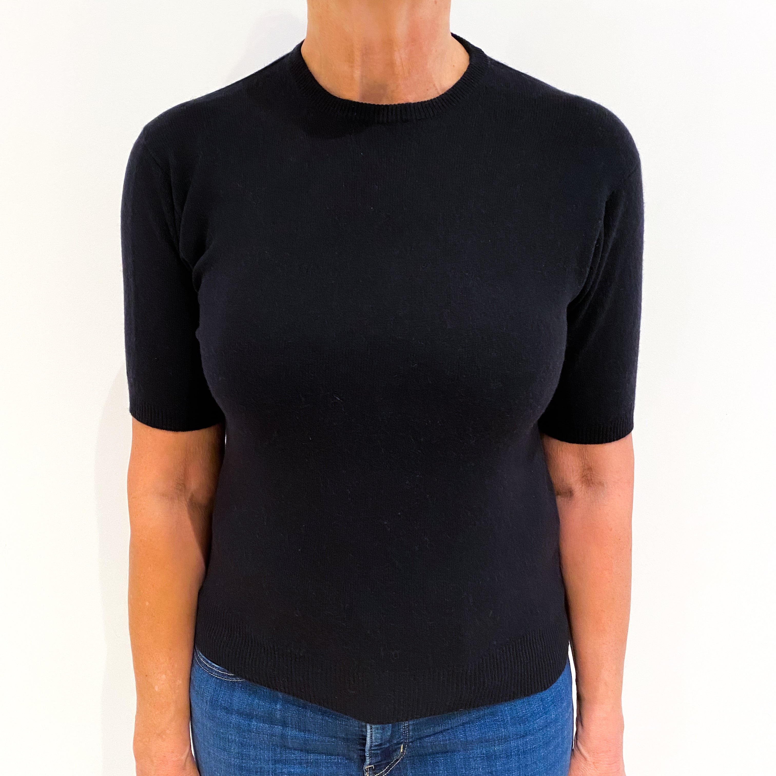 Black Short Sleeve Cashmere Crew Neck Jumper Medium