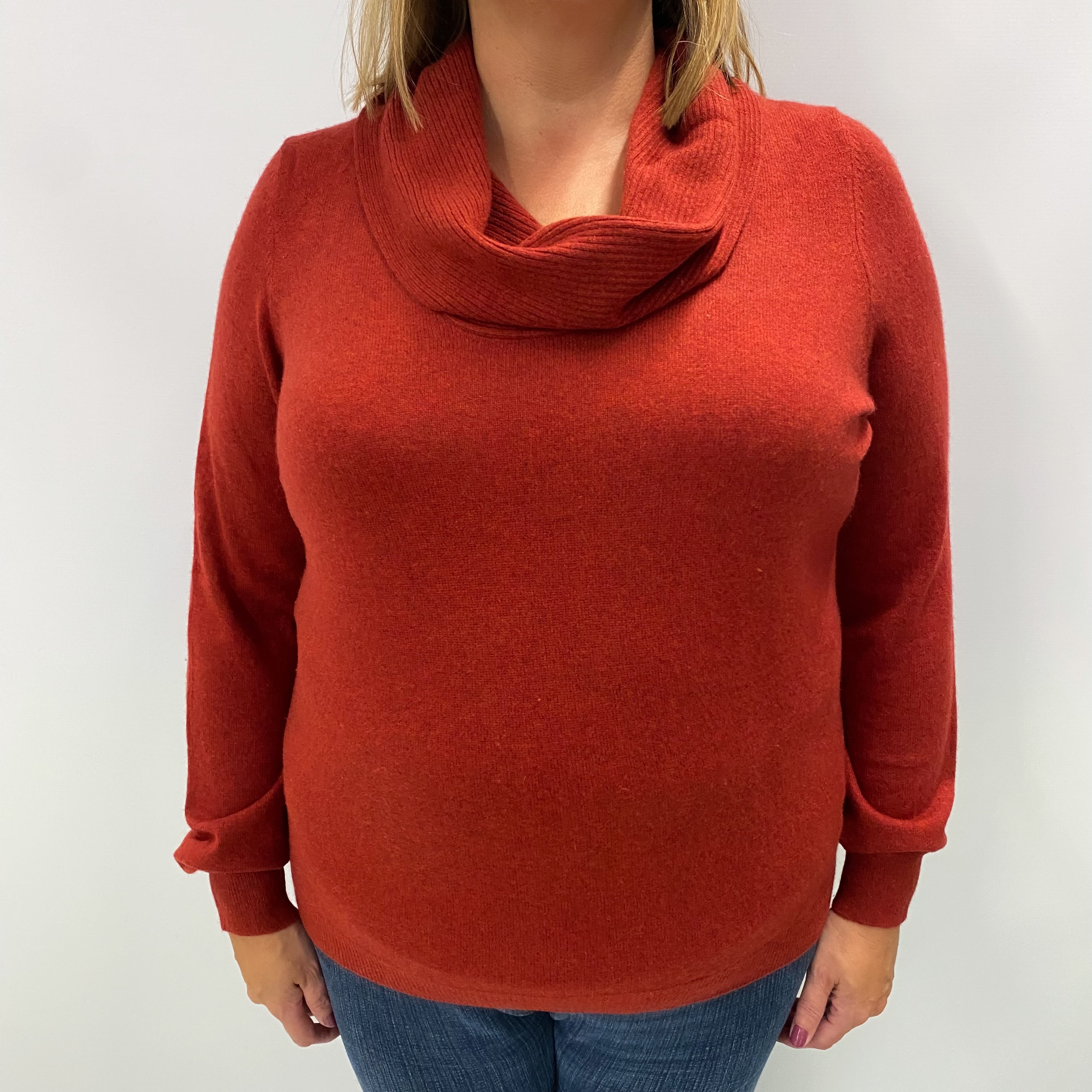 Brick Red Marl Cashmere Cowl Neck Jumper Extra Large