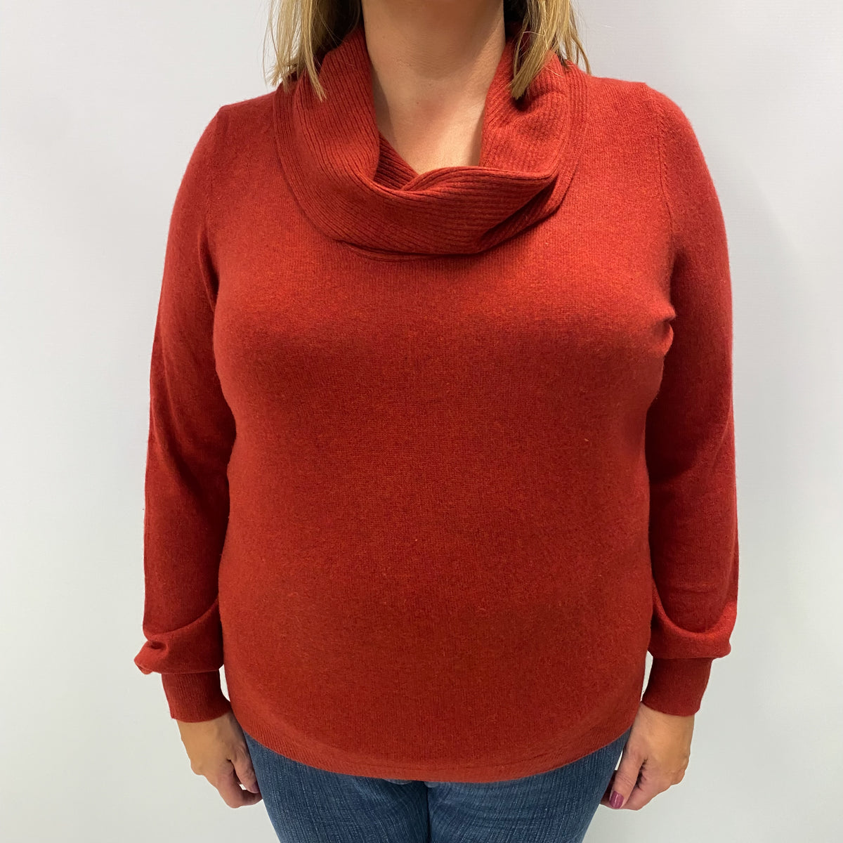 Brick Red Marl Cashmere Cowl Neck Jumper Extra Large