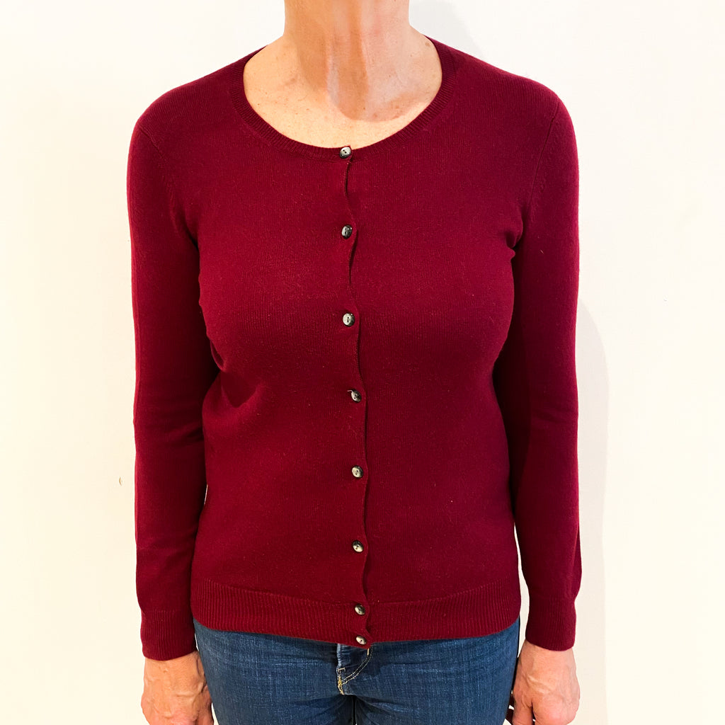 Burgundy Red Cashmere Crew Neck Cardigan Medium