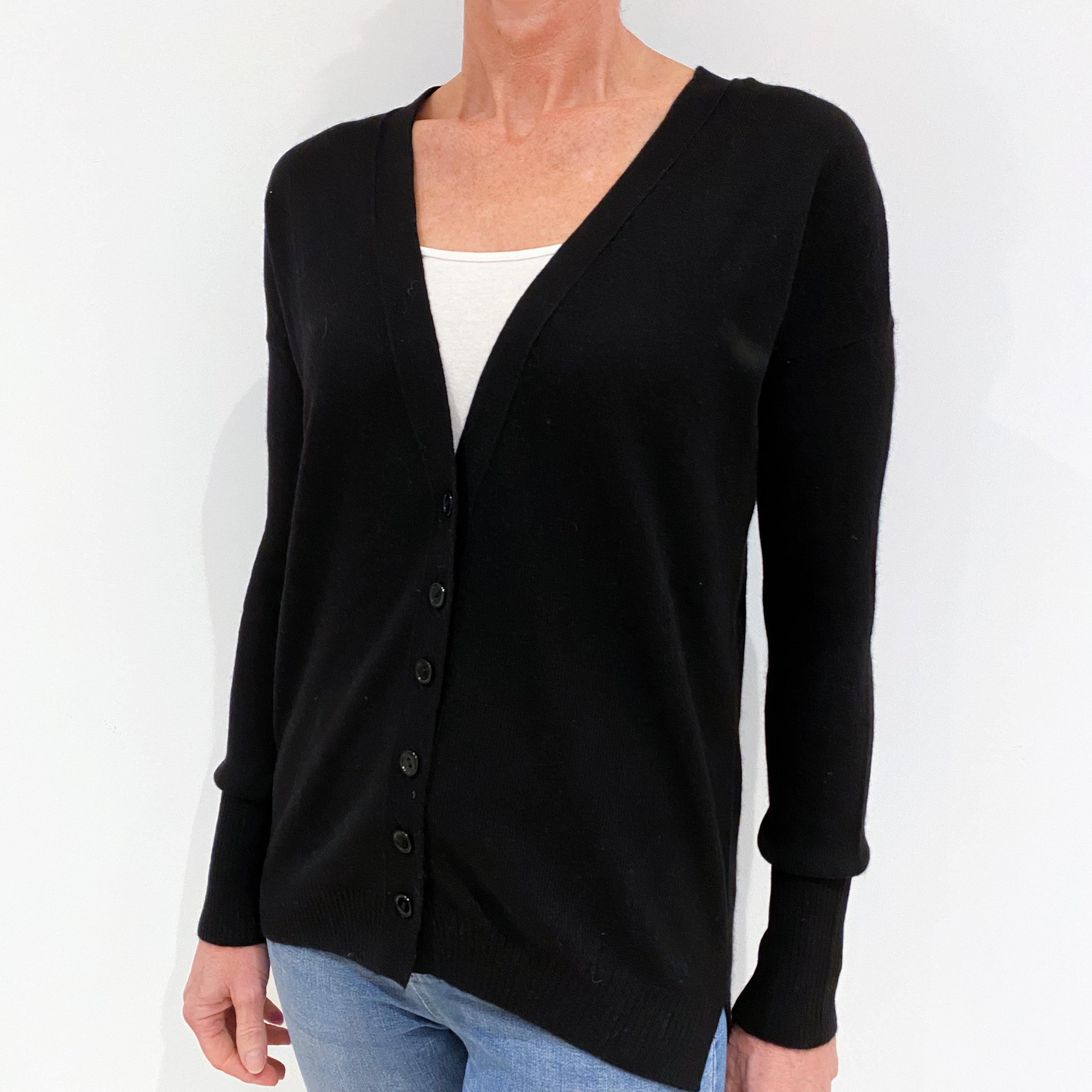 Black Cashmere Deep V-Neck Cardigan Small