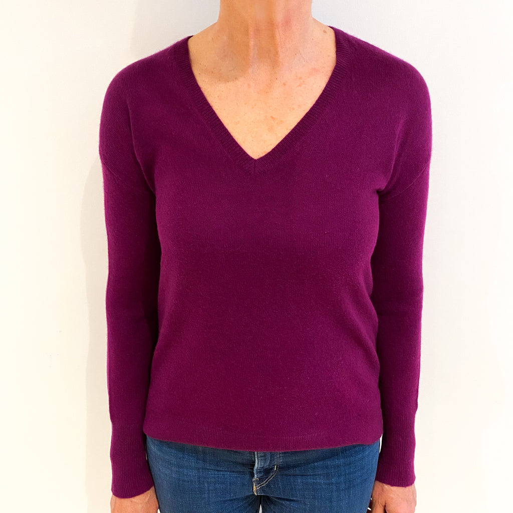 Mulberry Purple Cashmere V Neck Jumper Medium