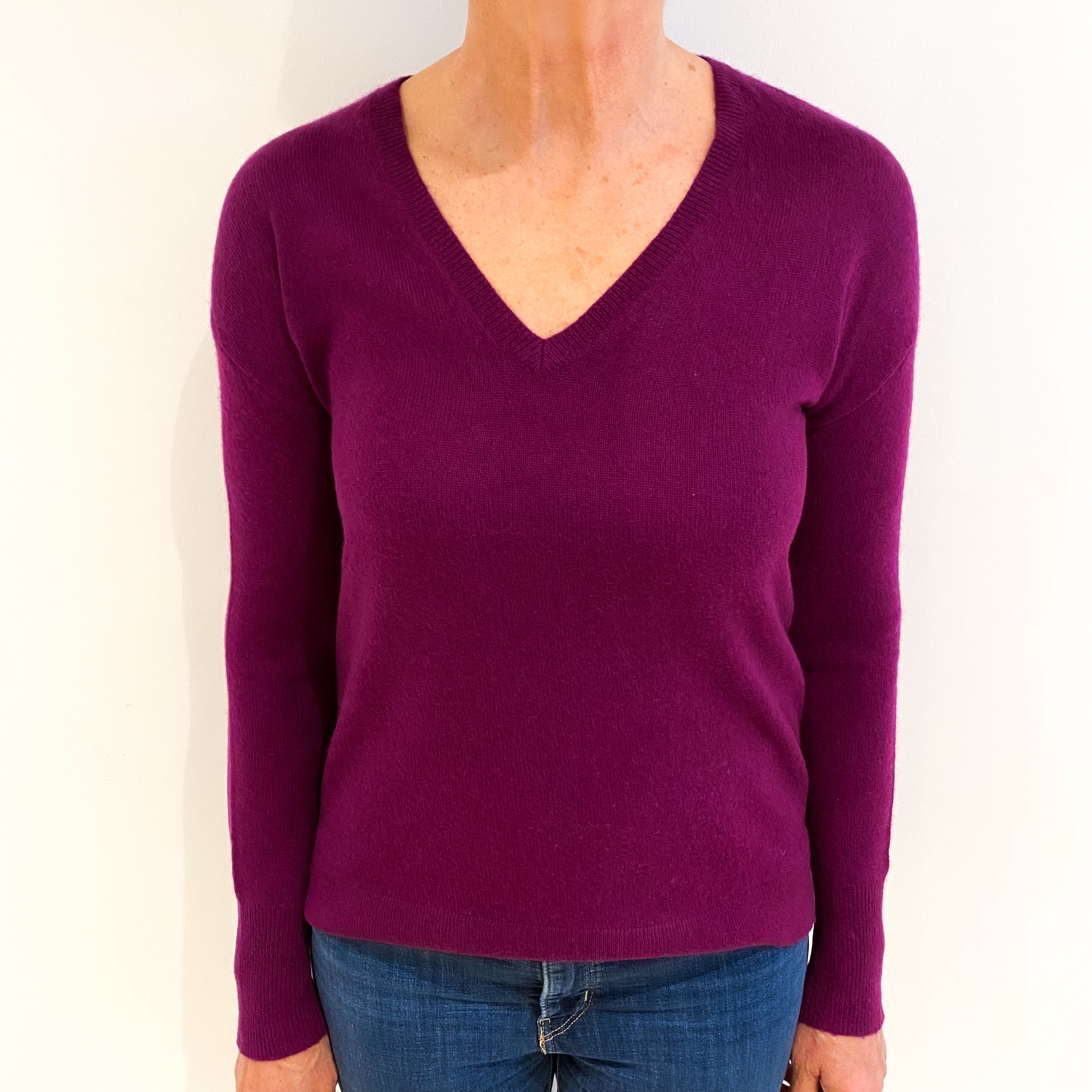 Mulberry Purple Cashmere V Neck Jumper Medium