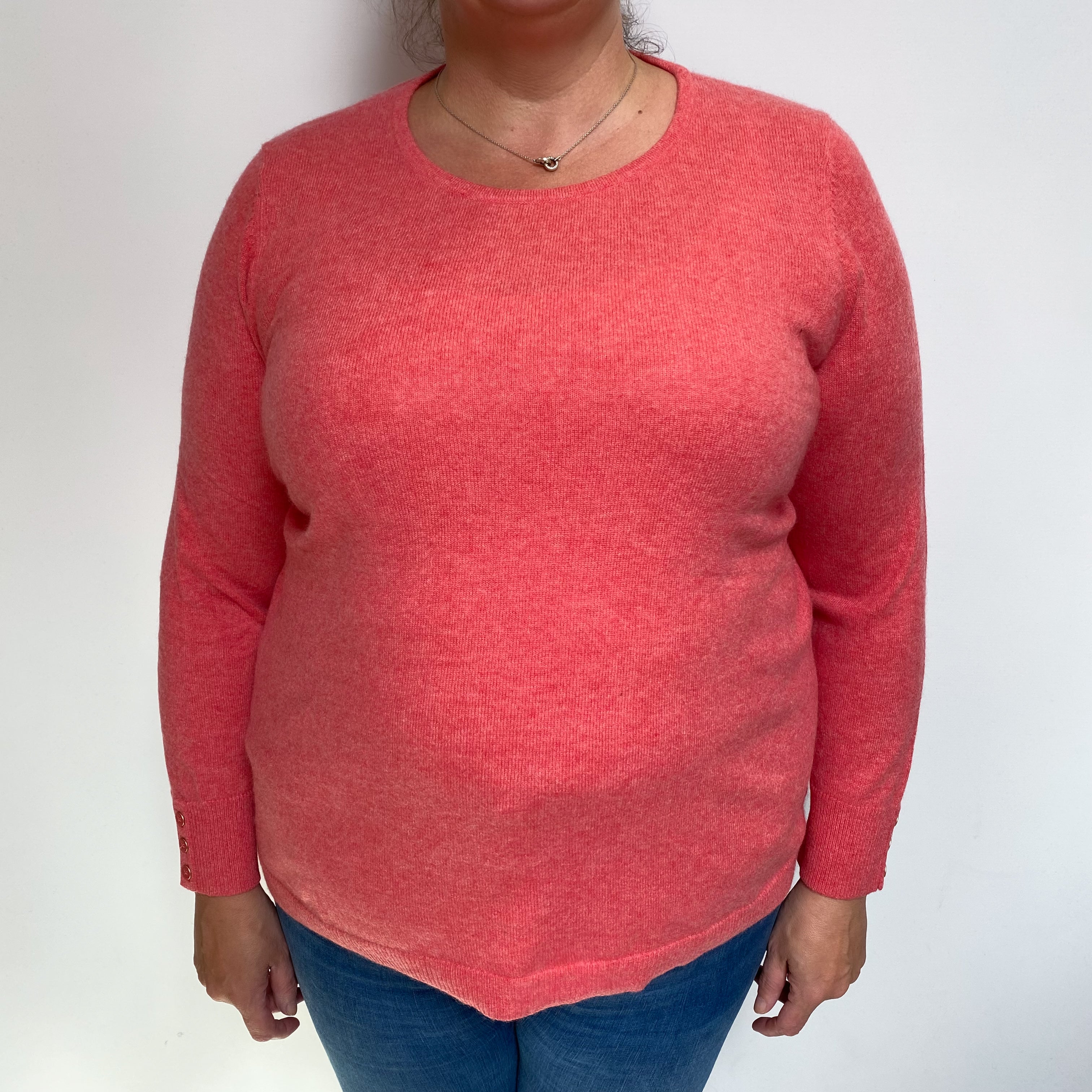 Flamingo Pink Cashmere Crew Neck Jumper Extra Large