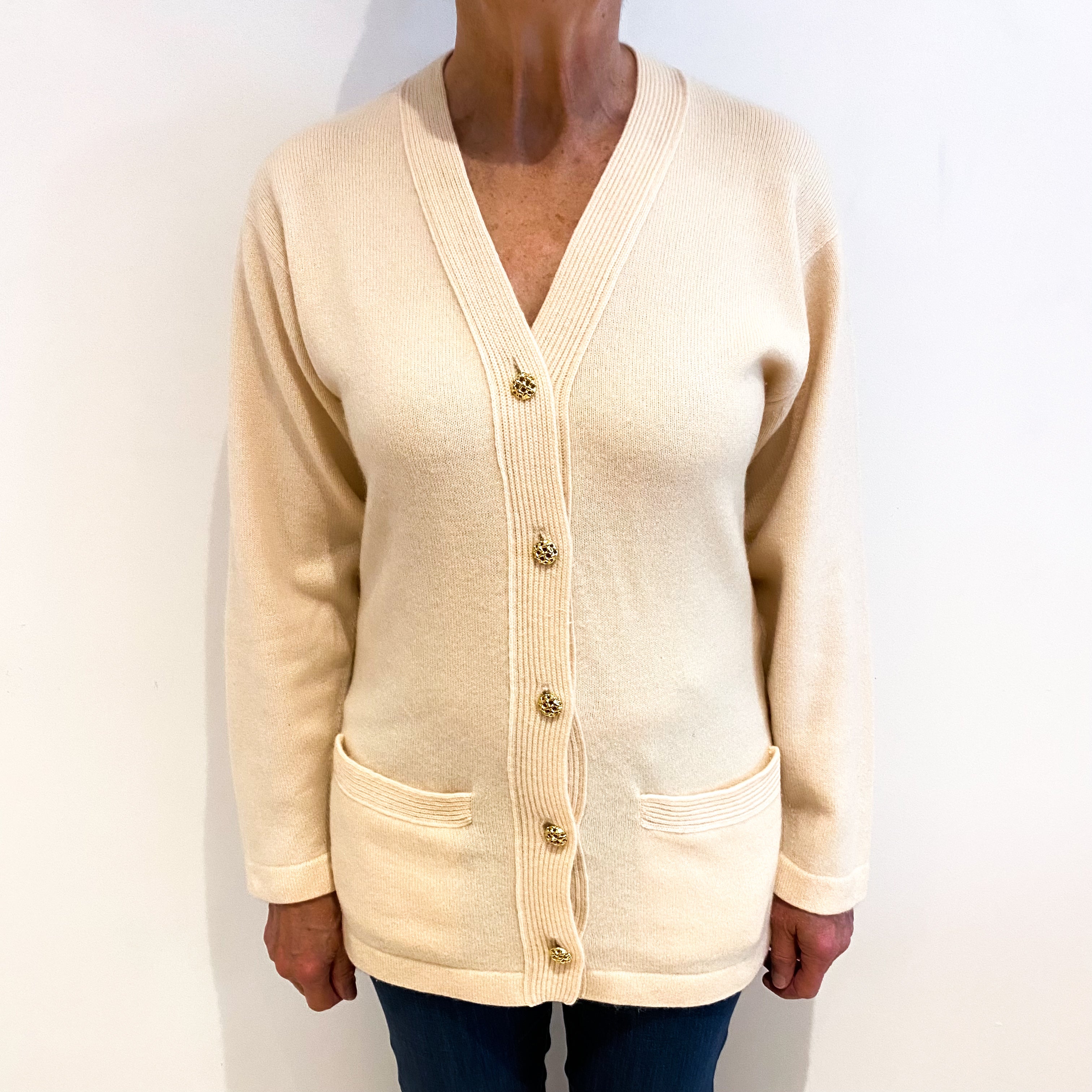 Johnstone’s Scottish Palest Peach Cashmere V Neck Cardigan Medium
