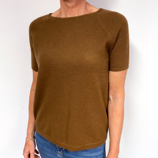 Chestnut Brown Short Sleeve Cashmere Crew Neck Jumper Medium