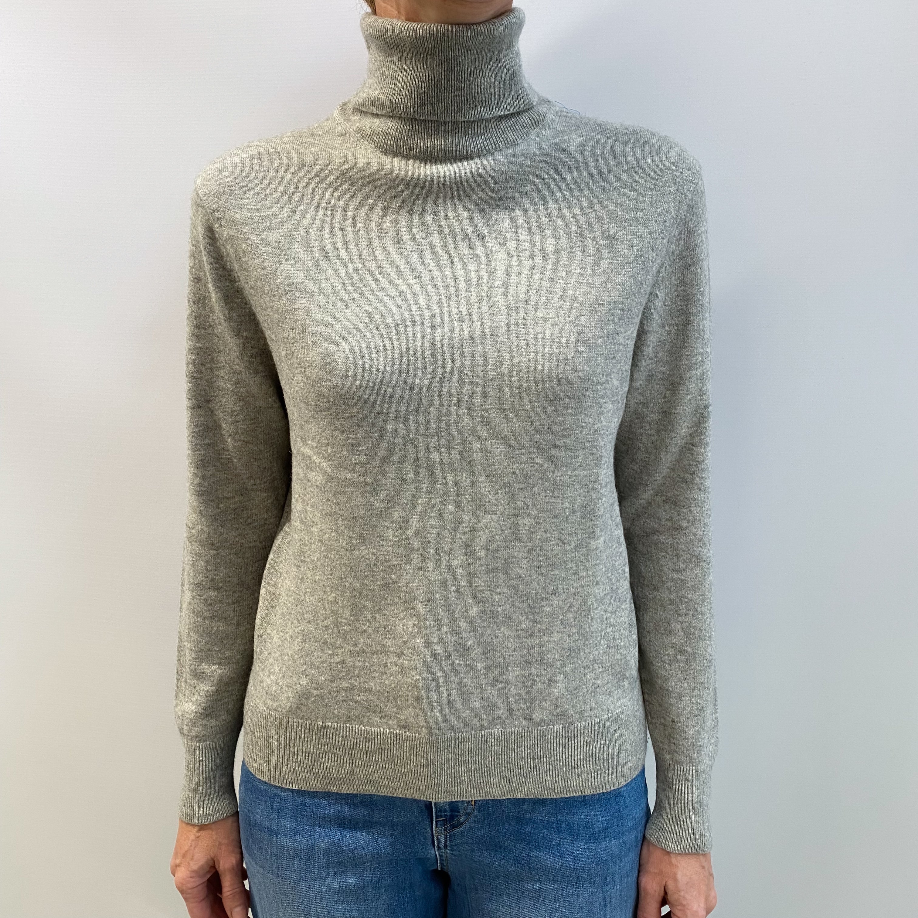 Smoke Grey Cashmere Polo Neck Jumper Small