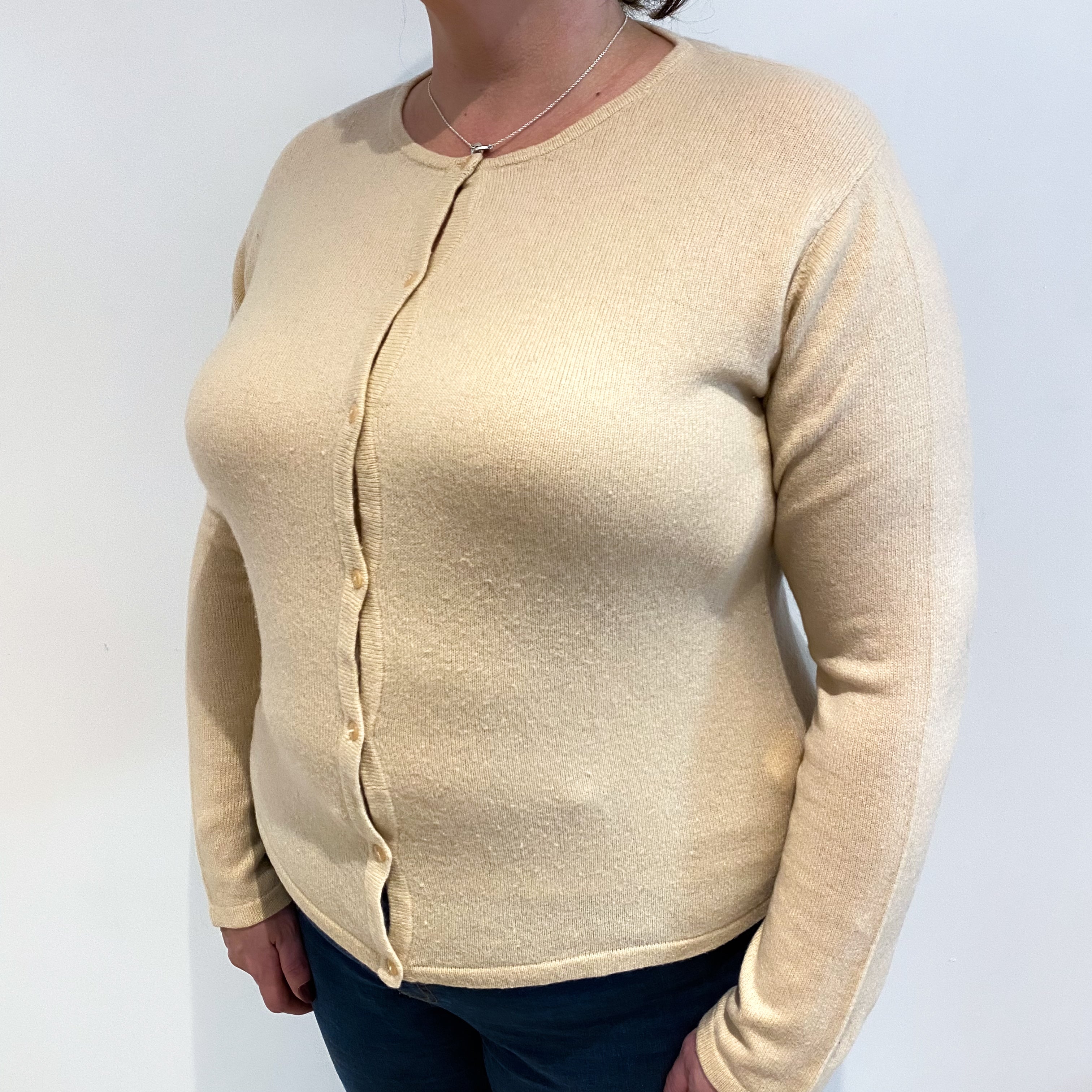 Light Peach Pink Cashmere Crew Neck Cardigan Extra Large