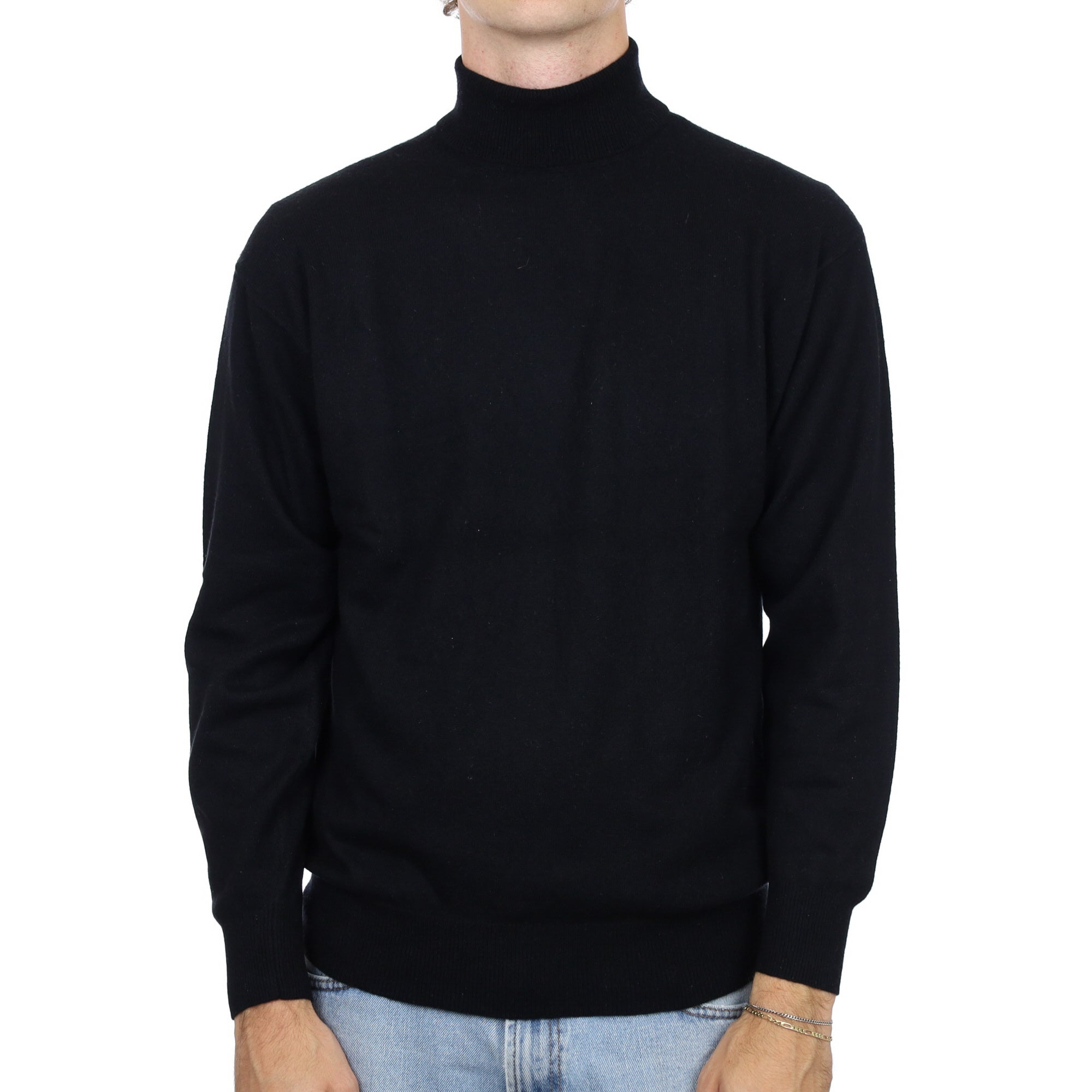 Men's Black Cashmere Polo Neck Jumper Large