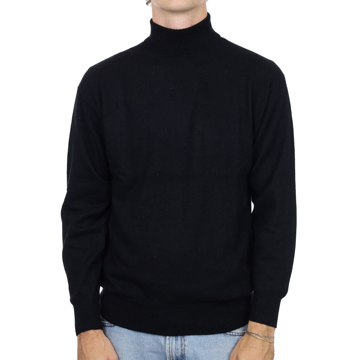 Men's Black Cashmere Polo Neck Jumper Large