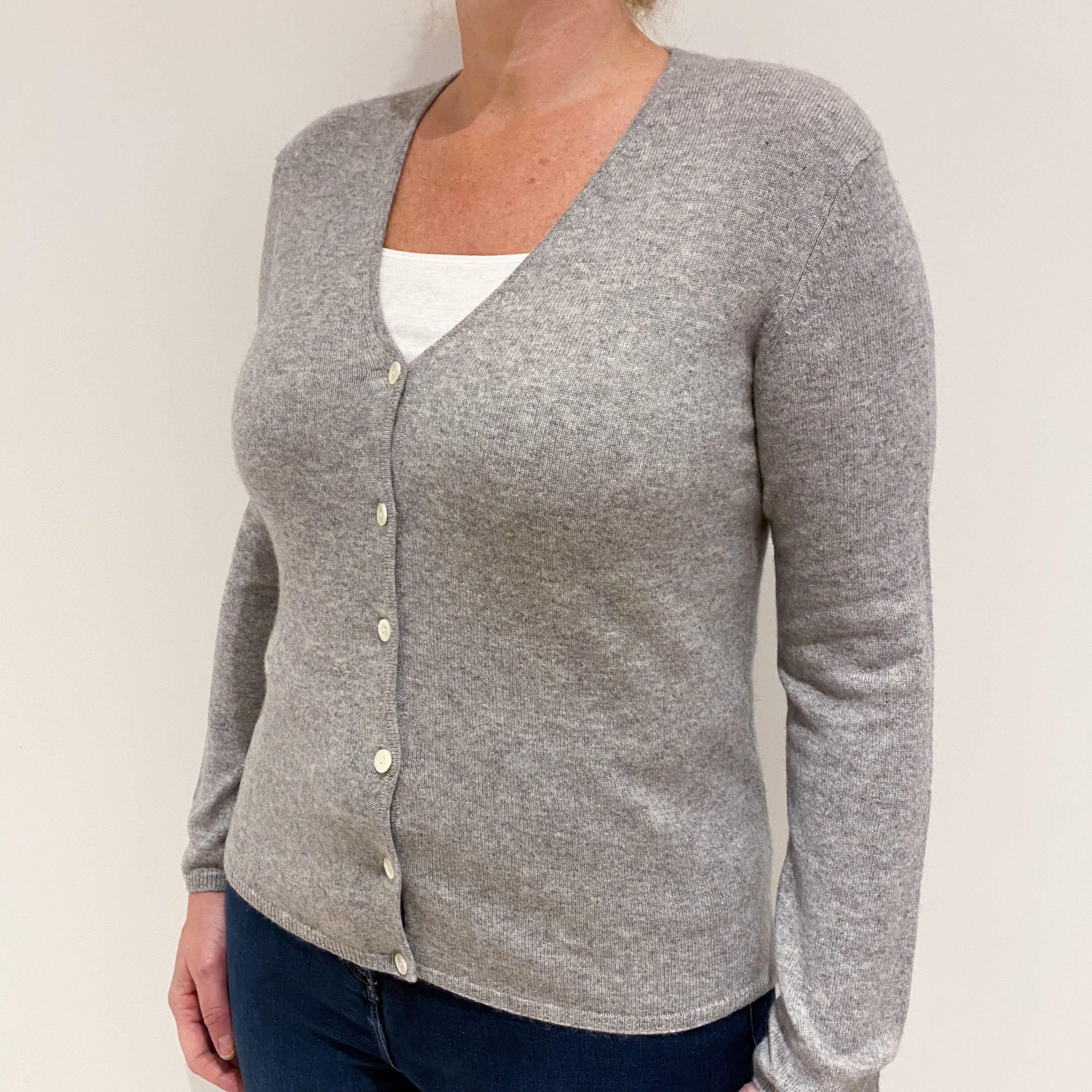 Grey Cashmere V-Neck Cardigan Large