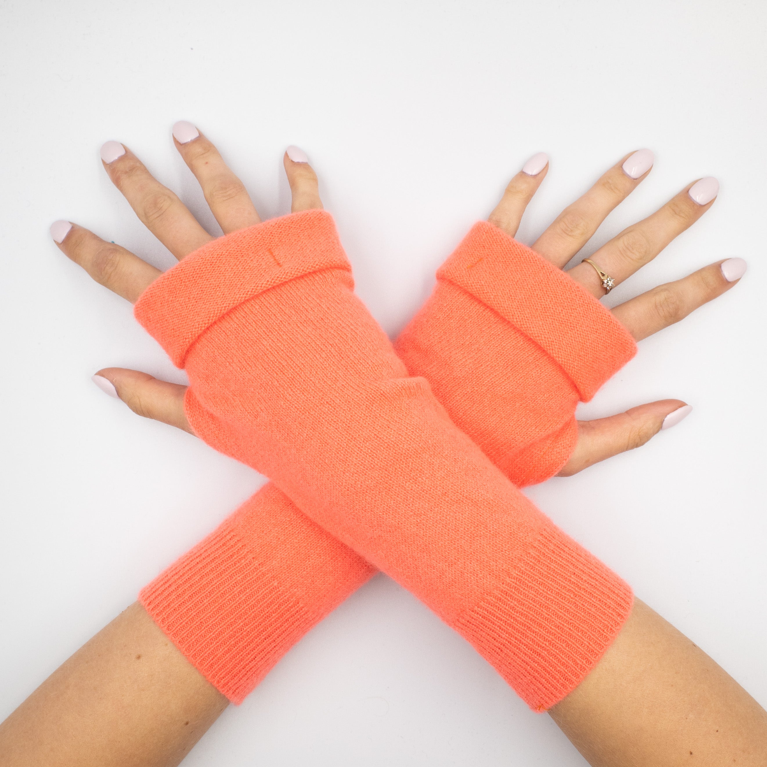 Coral Pink Orange Fingerless Gloves