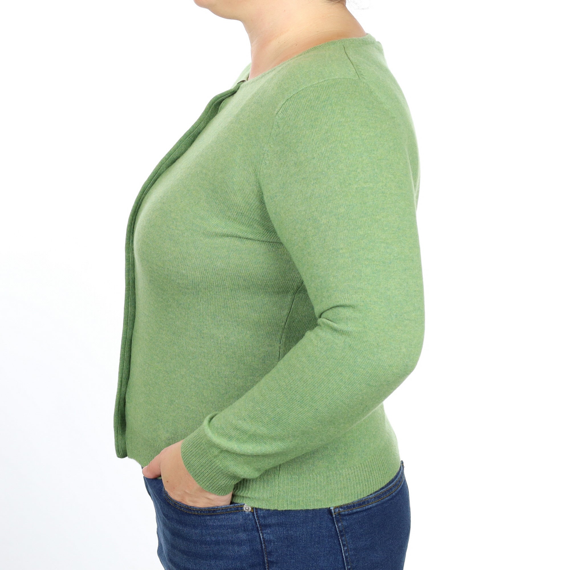 Apple Green Cashmere Crew Neck Cardigan Large
