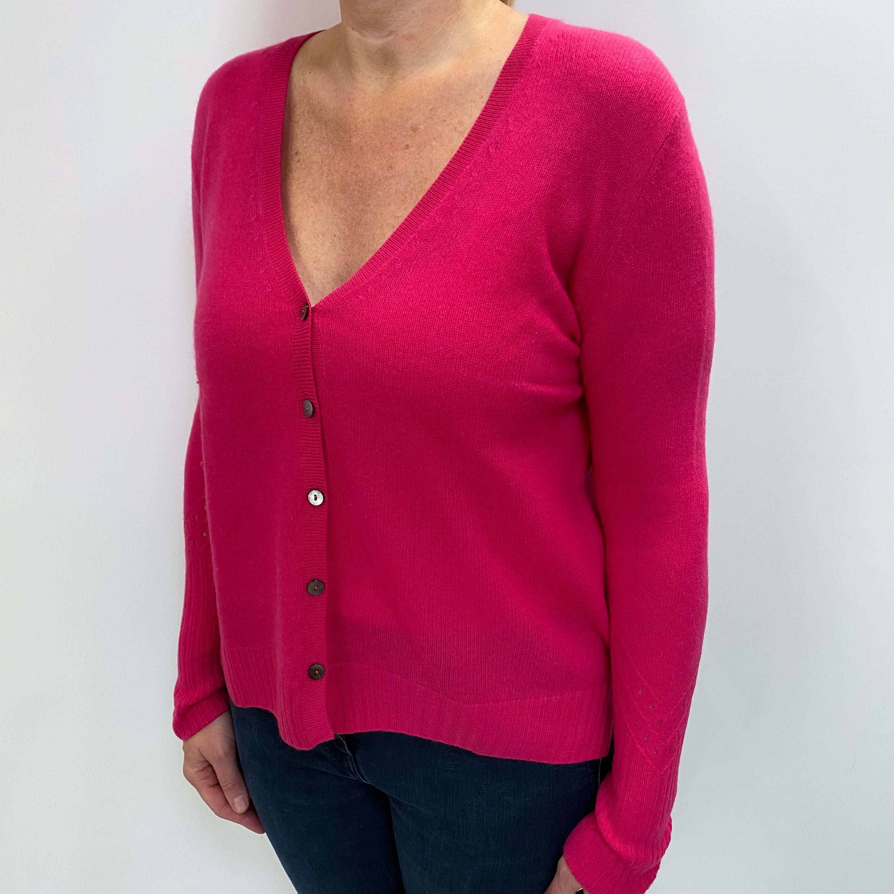 Hot Pink Cashmere V-Neck Cardigan Large
