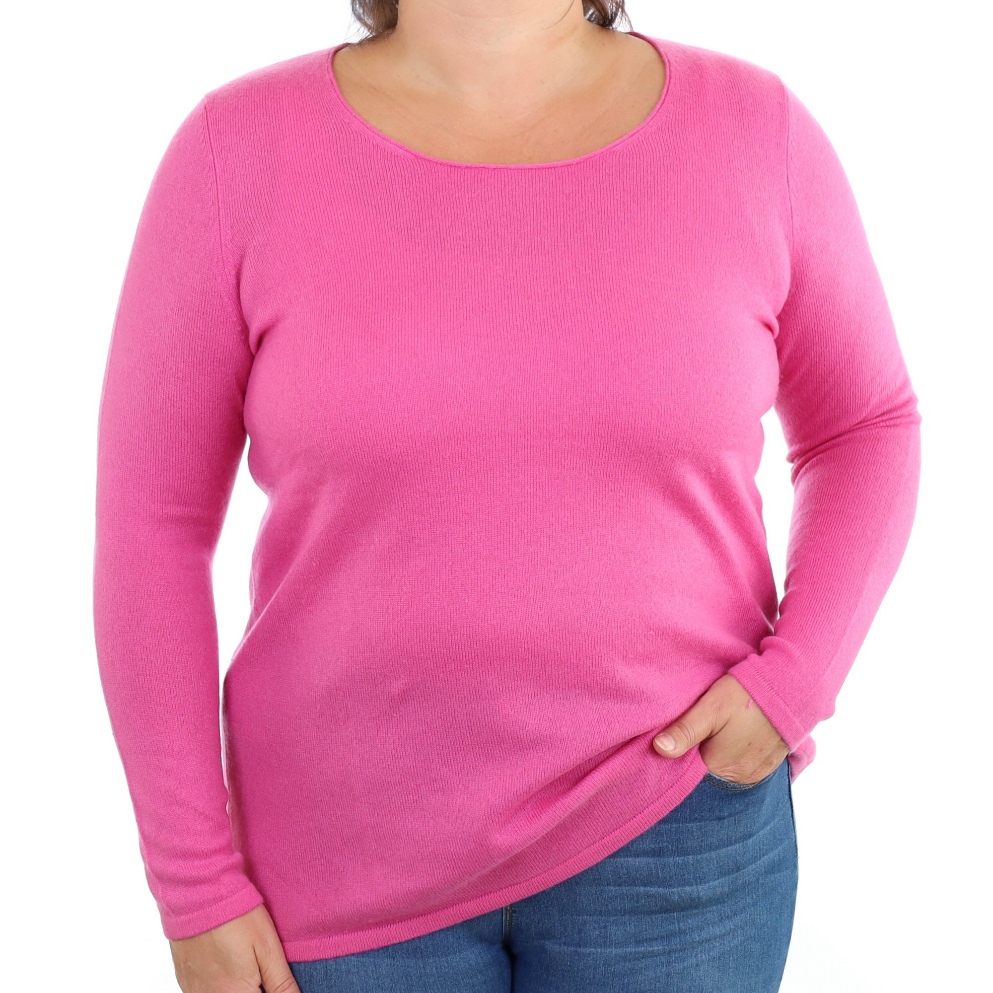 Fuchsia Pink Cashmere Crew Neck Jumper Large
