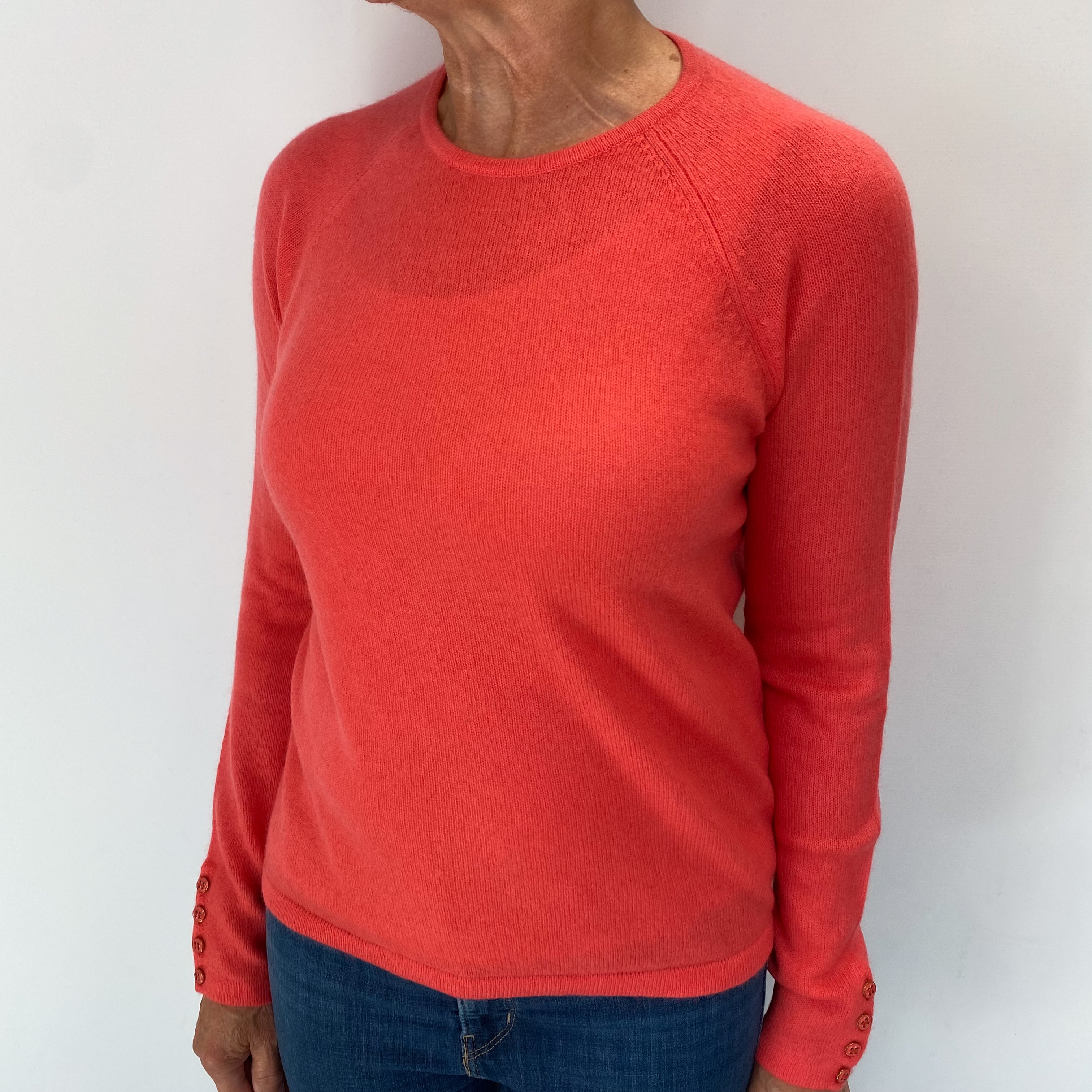 Bright Coral Orange Cashmere Crew Neck Jumper Medium