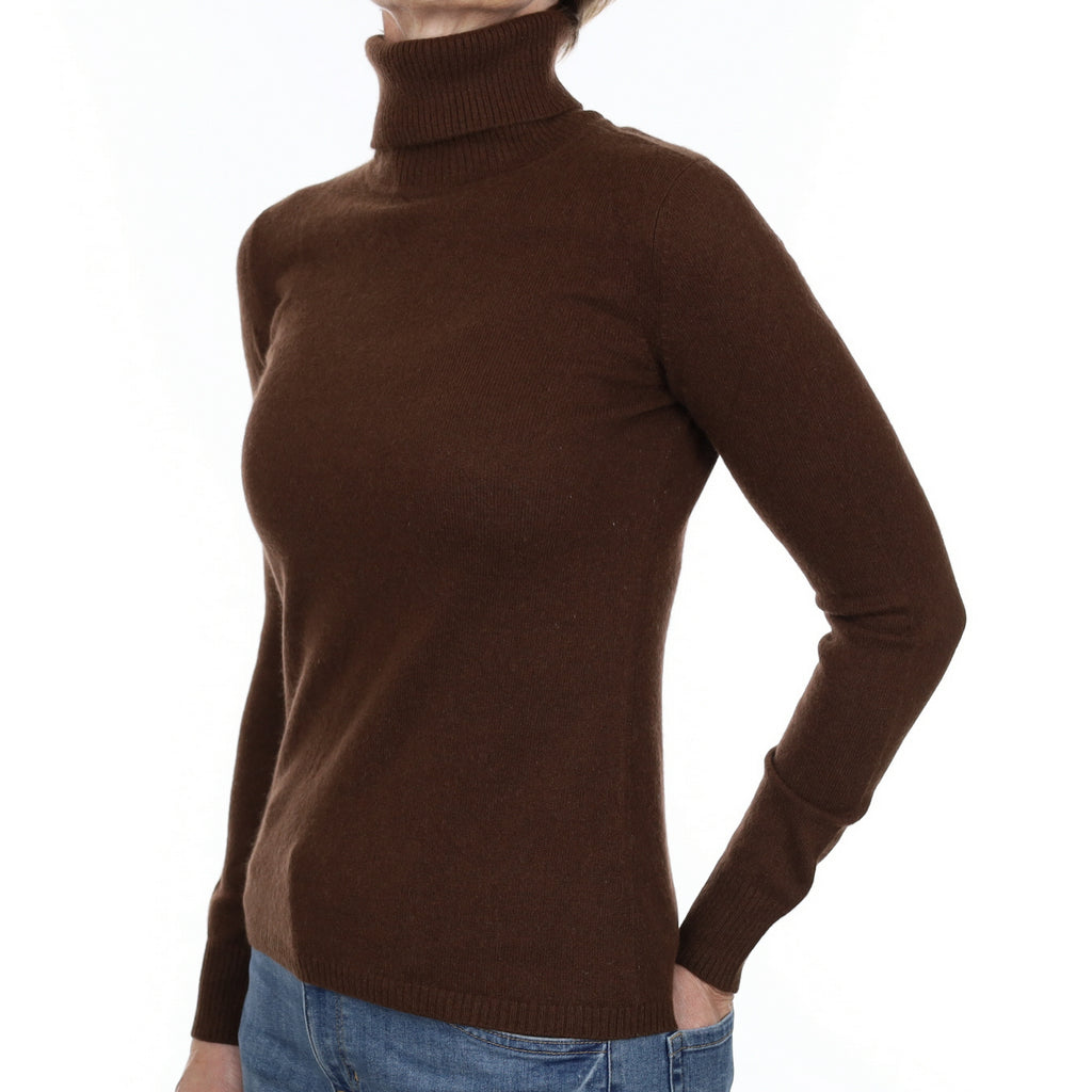 Chocolate Brown Cashmere Polo Neck Jumper Small